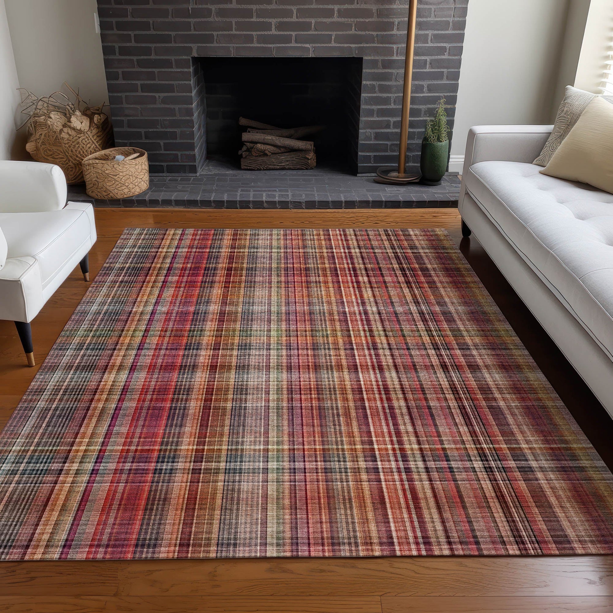 Addison Rugs Plaid Red Washable Indoor-Outdoor Rug