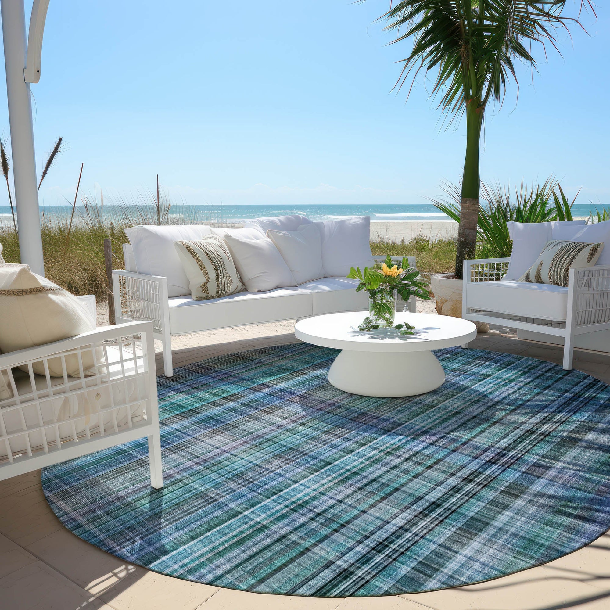 Addison Rugs Plaid Teal Washable Indoor-Outdoor Rug