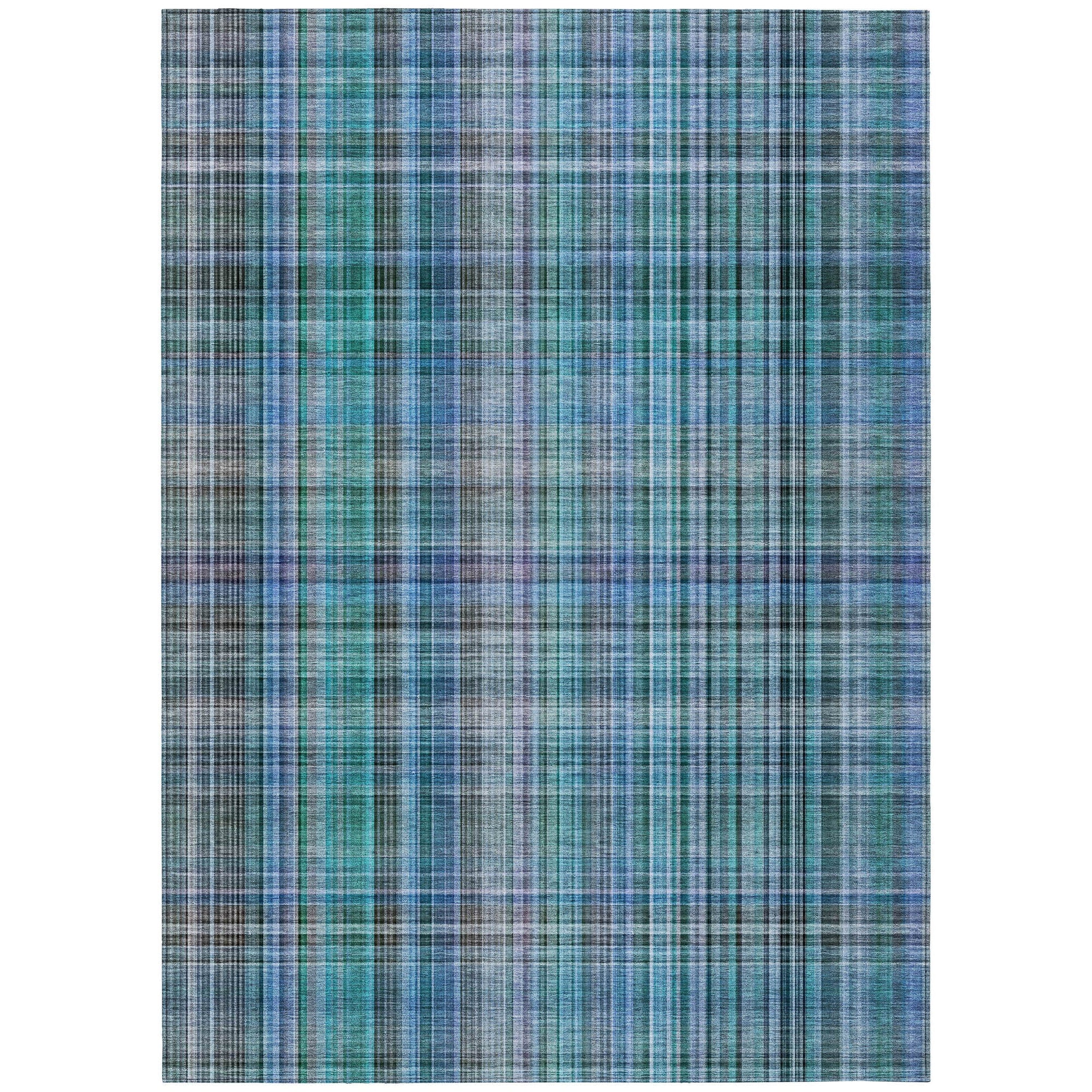 Addison Rugs Plaid Teal Washable Indoor-Outdoor Rug