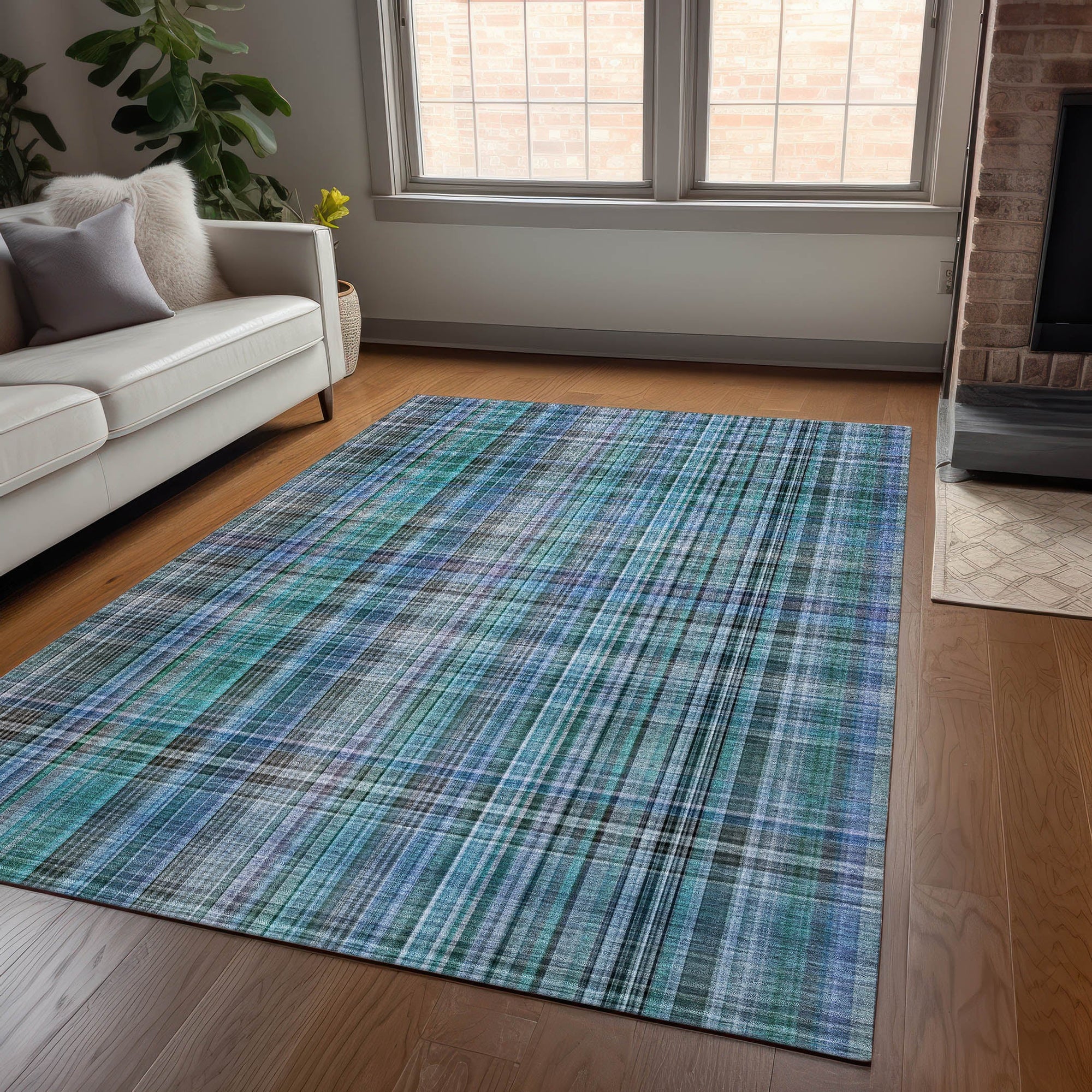 Addison Rugs Plaid Teal Washable Indoor-Outdoor Rug