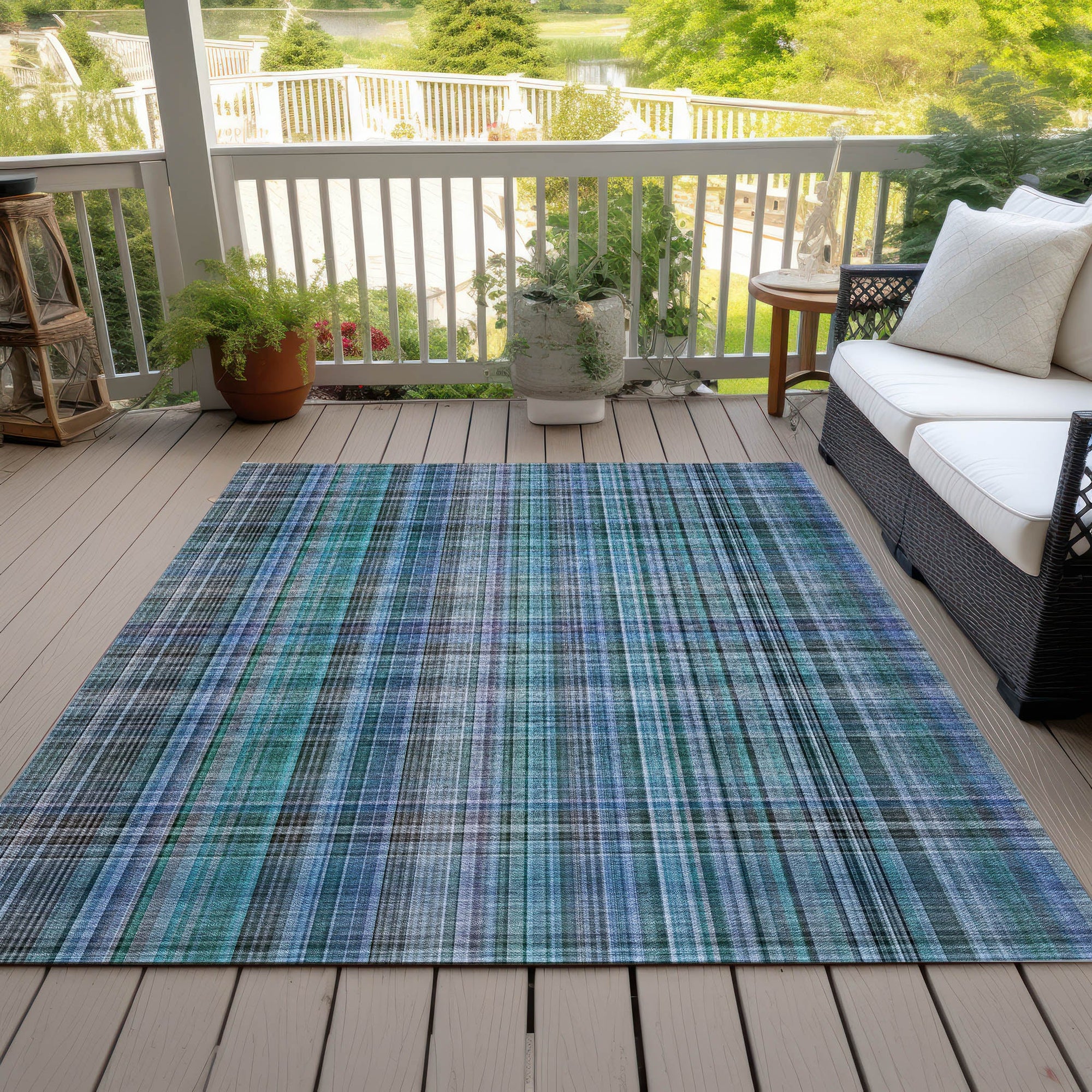 Addison Rugs Plaid Teal Washable Indoor-Outdoor Rug