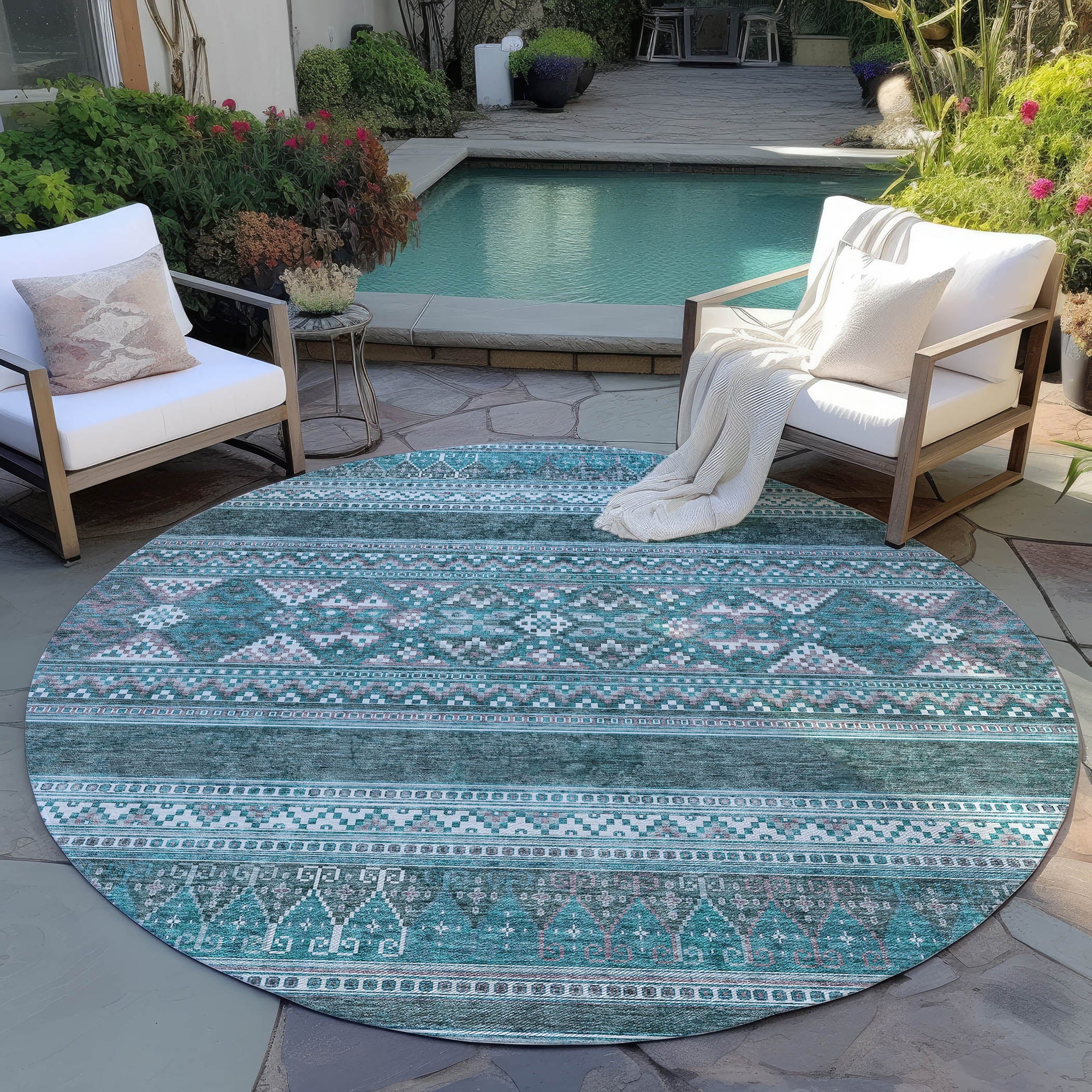 Addison Rugs Southwest Teal Washable Indoor-Outdoor Rug