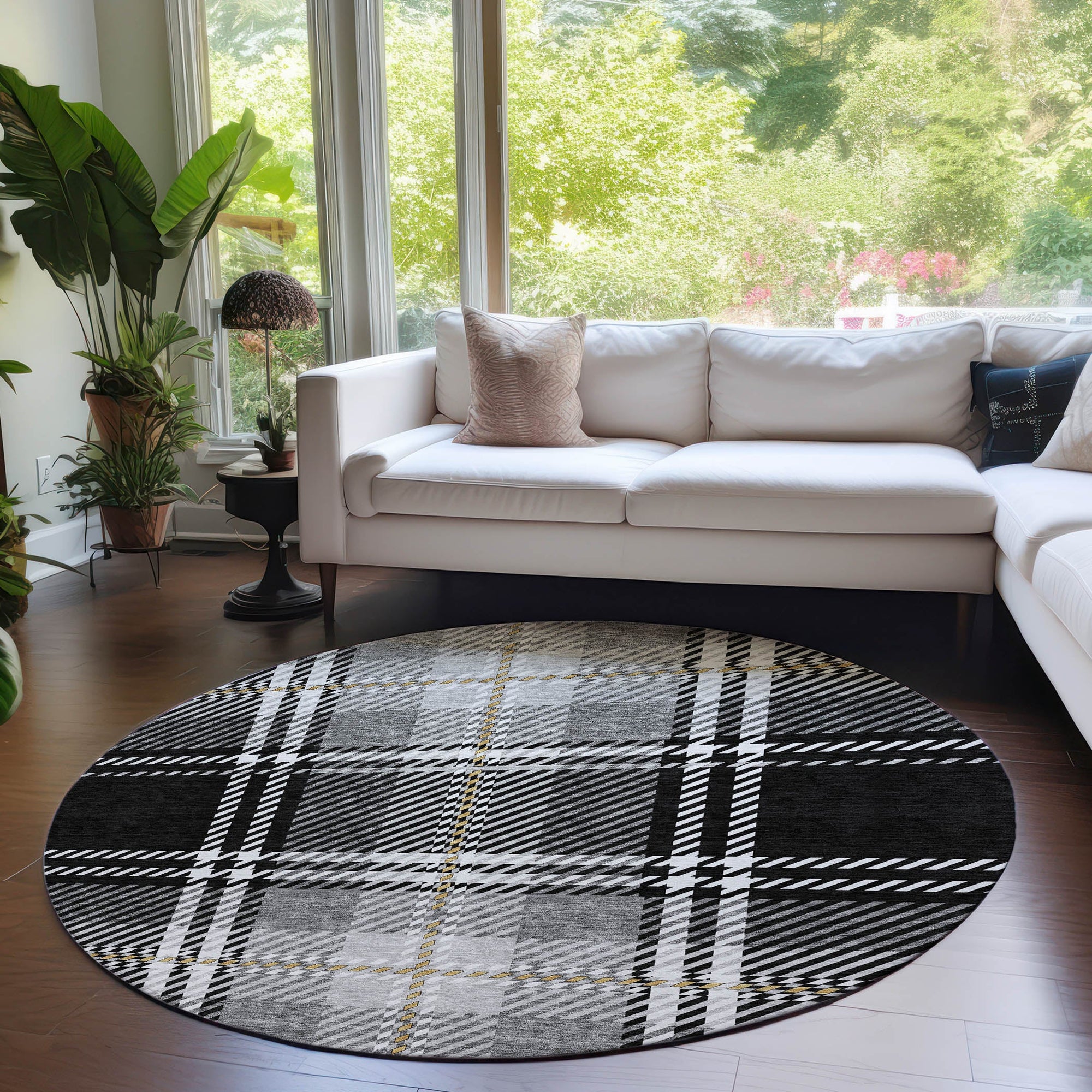 Addison Rugs Spiral Whispers Black Washable Indoor-Outdoor Rug