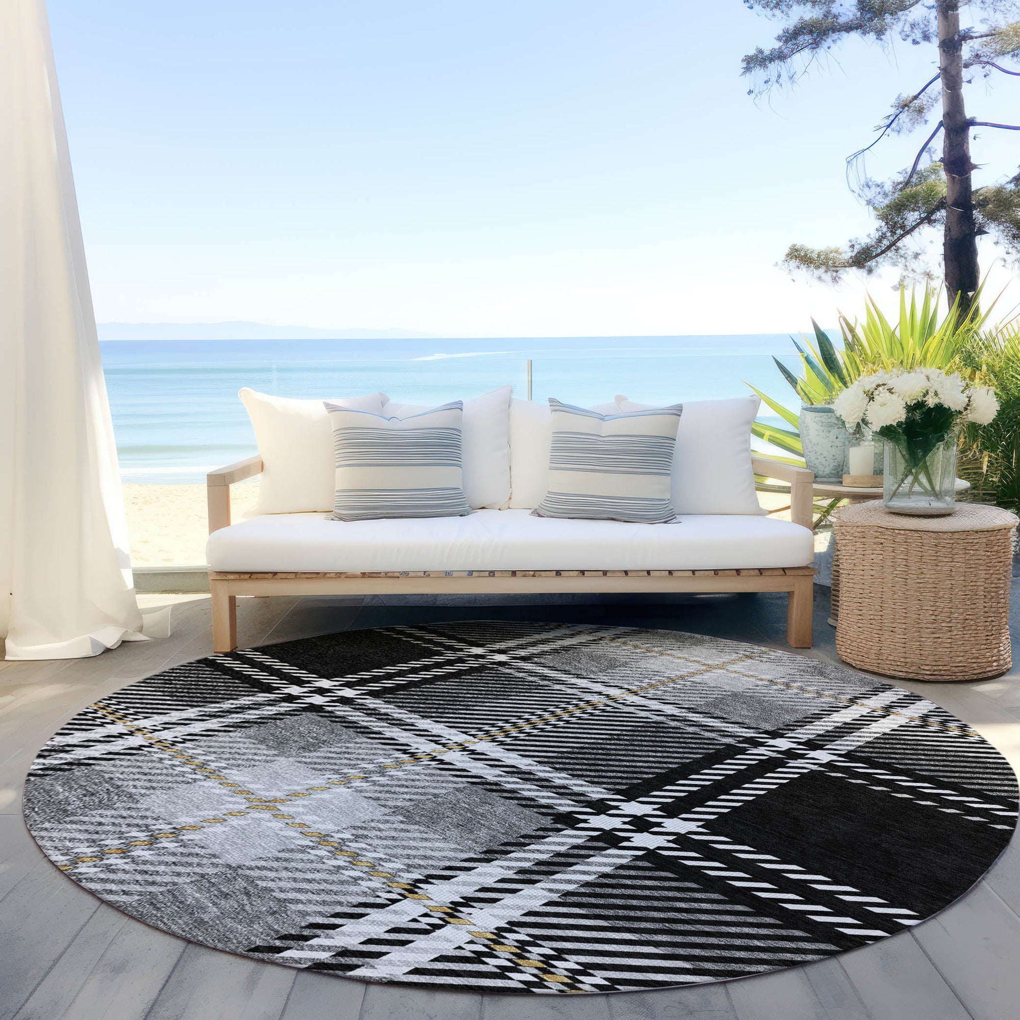 Addison Rugs Spiral Whispers Black Washable Indoor-Outdoor Rug