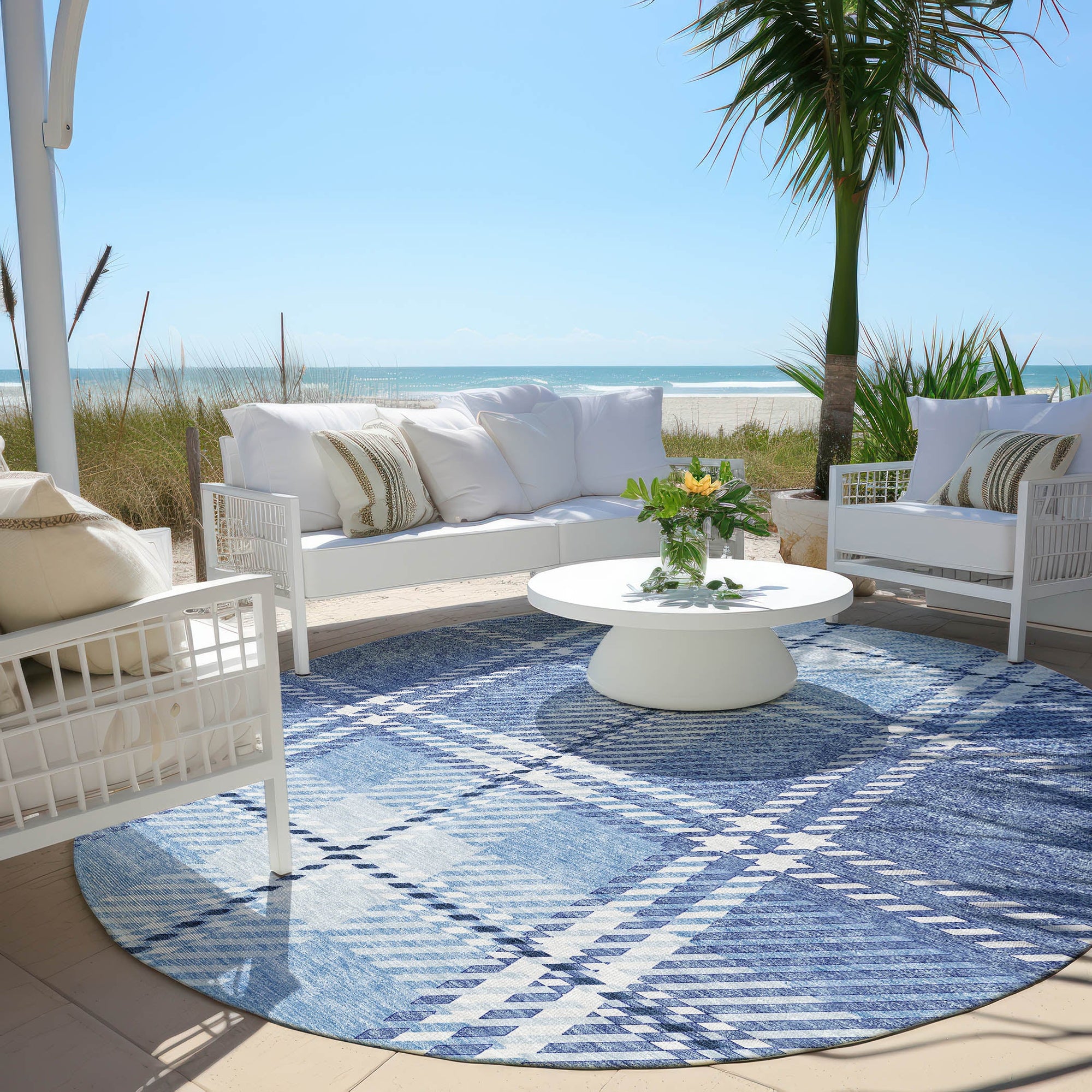Addison Rugs Spiral Whispers Blue Washable Indoor-Outdoor Rug