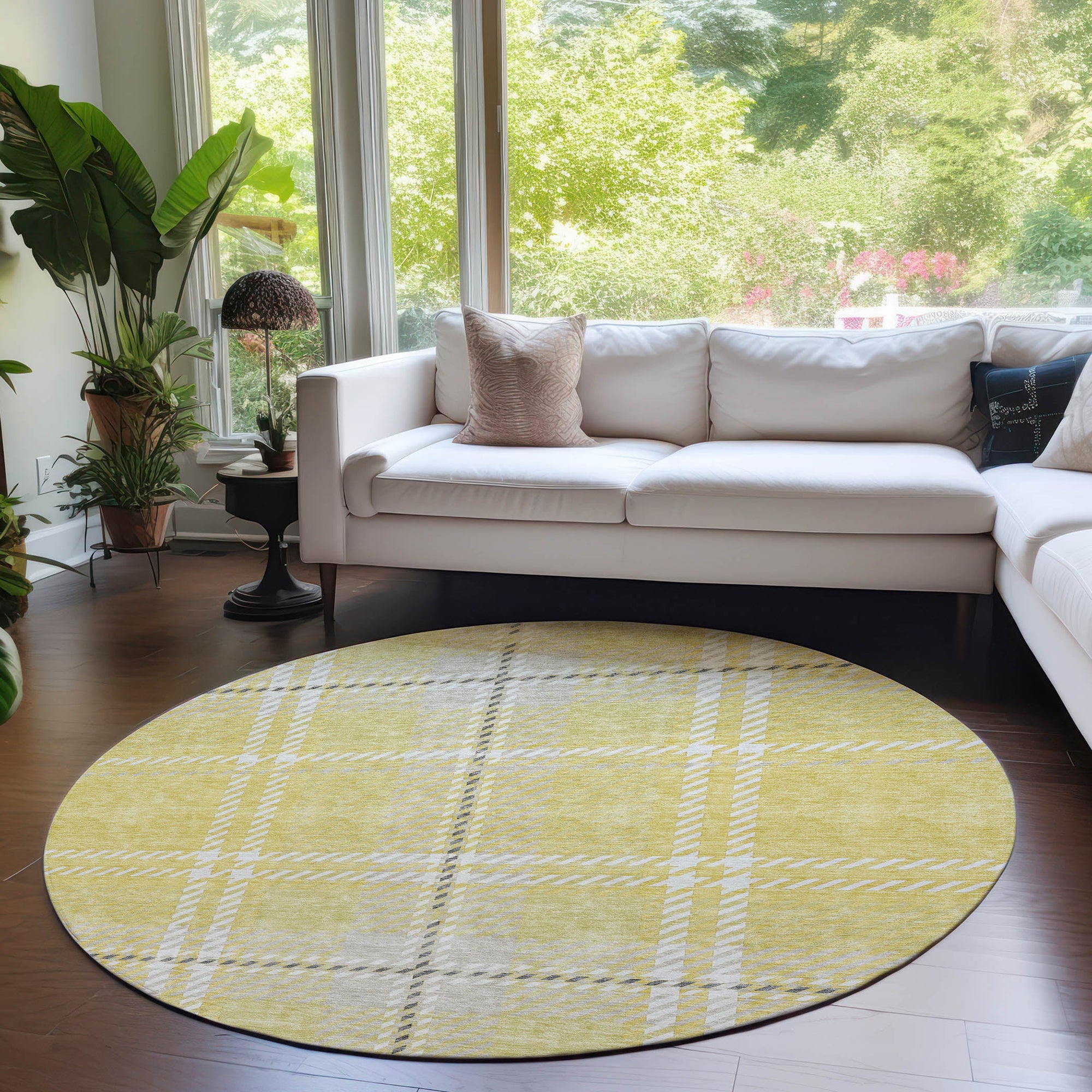 Addison Rugs Spiral Whispers Gold Washable Indoor-Outdoor Rug