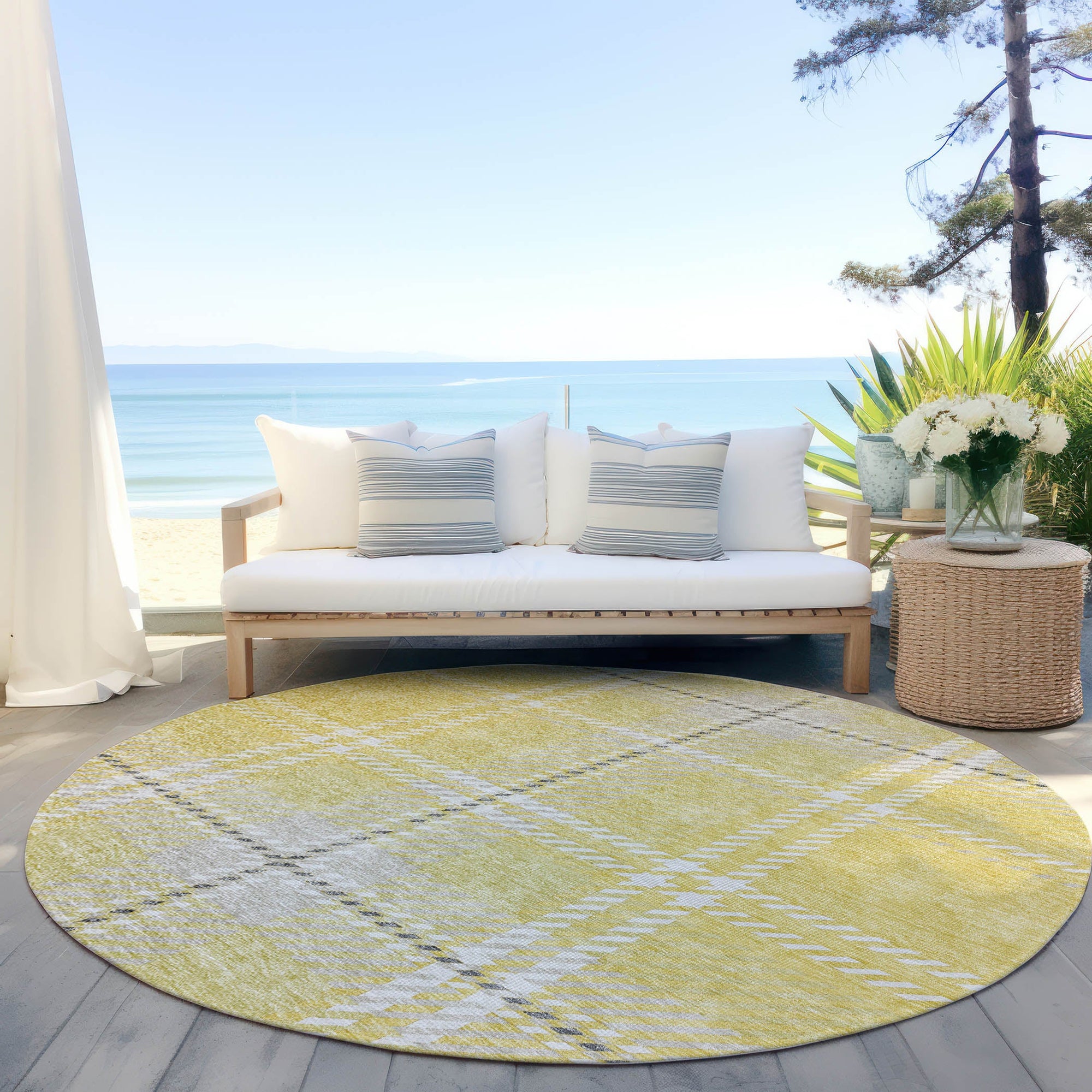 Addison Rugs Spiral Whispers Gold Washable Indoor-Outdoor Rug