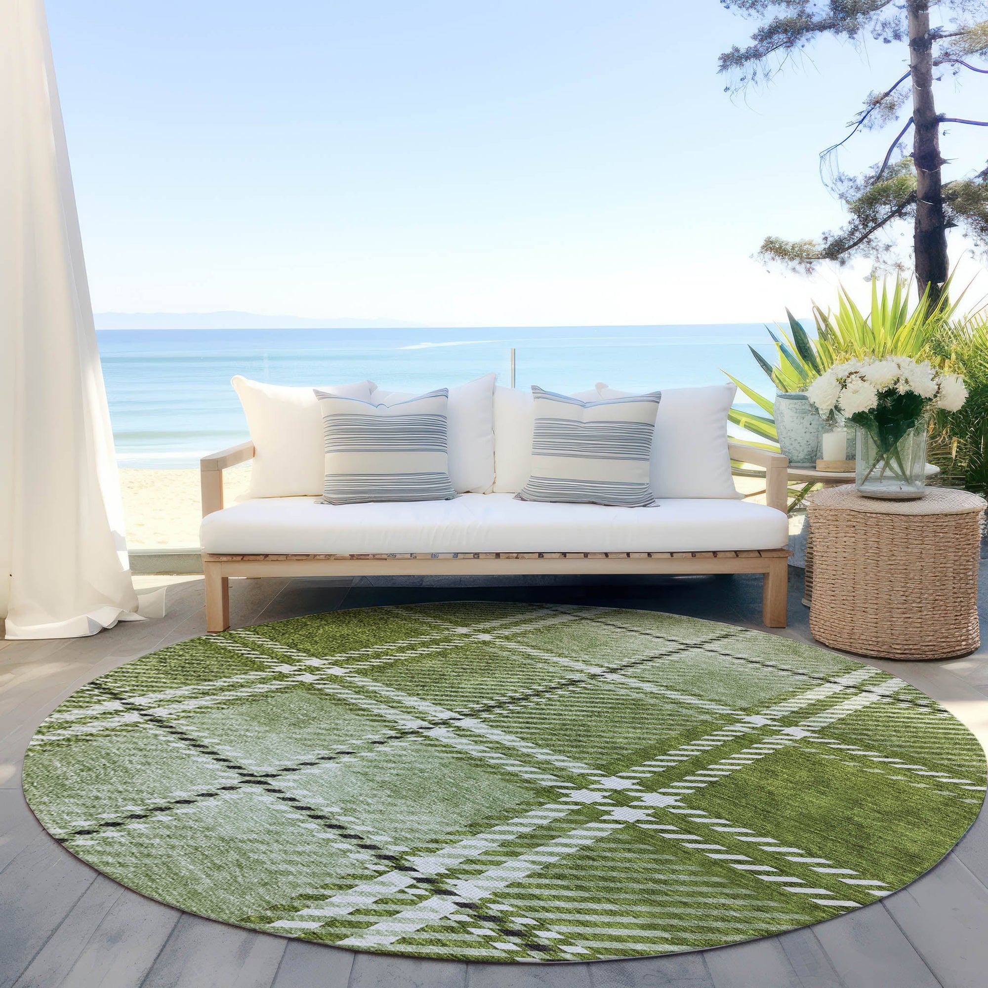 Addison Rugs Spiral Whispers Green Washable Indoor-Outdoor Rug