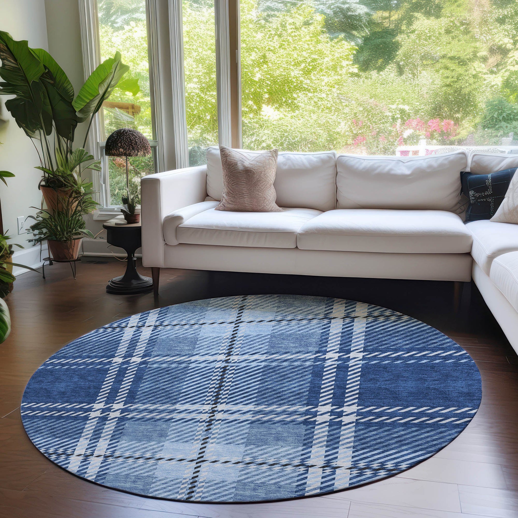 Addison Rugs Spiral Whispers Navy Washable Indoor-Outdoor Rug