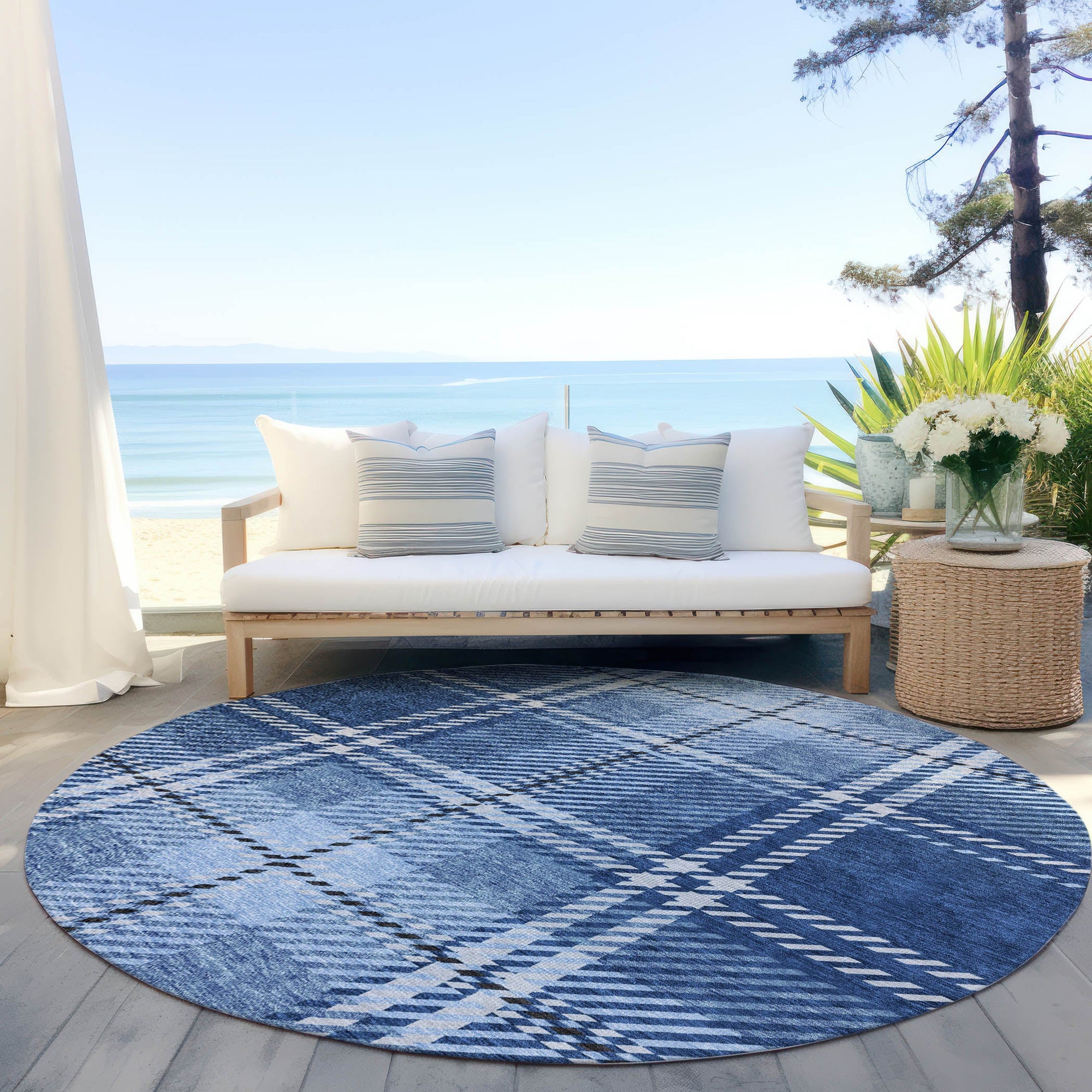 Addison Rugs Spiral Whispers Navy Washable Indoor-Outdoor Rug