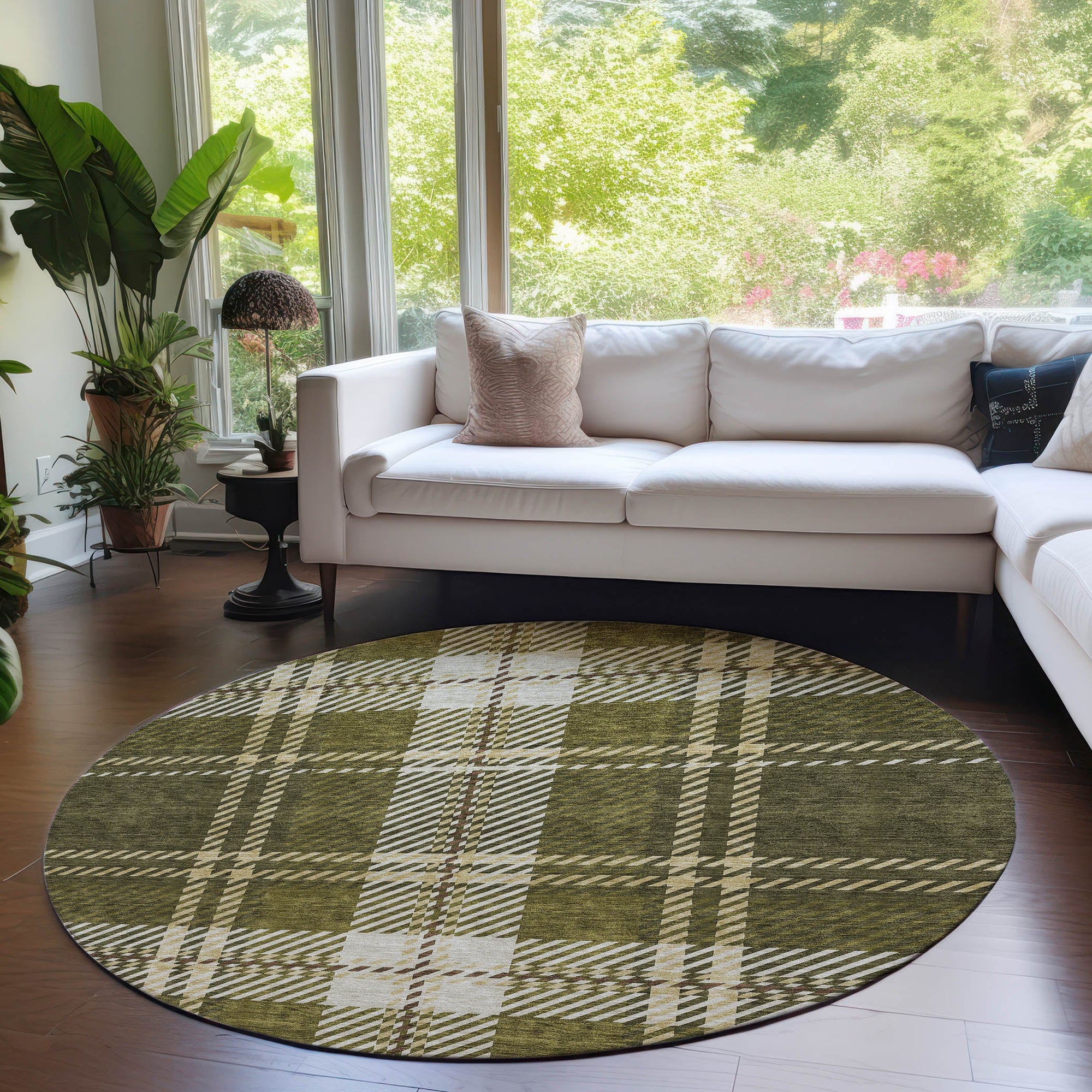 Addison Rugs Spiral Whispers Olive Washable Indoor-Outdoor Rug