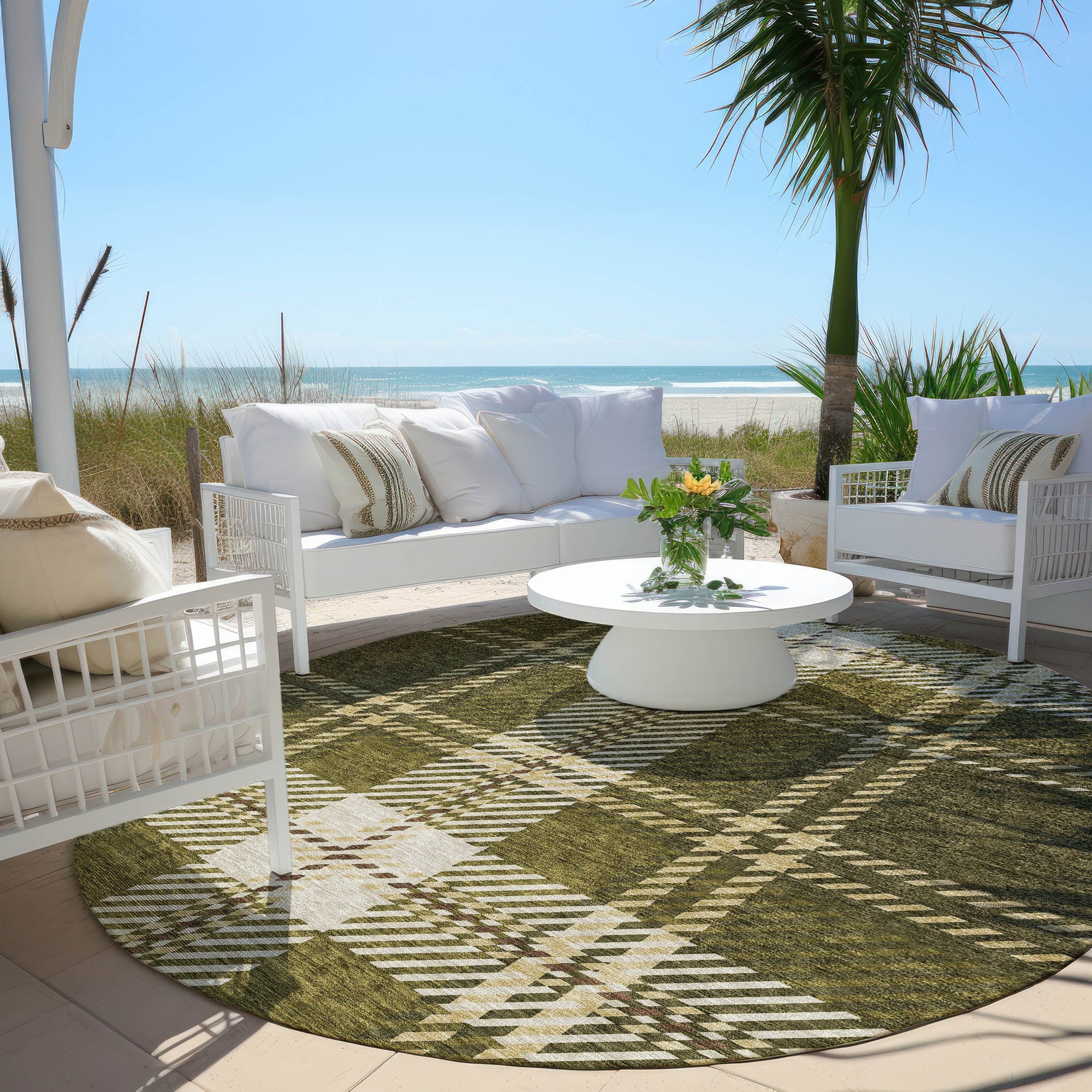 Addison Rugs Spiral Whispers Olive Washable Indoor-Outdoor Rug