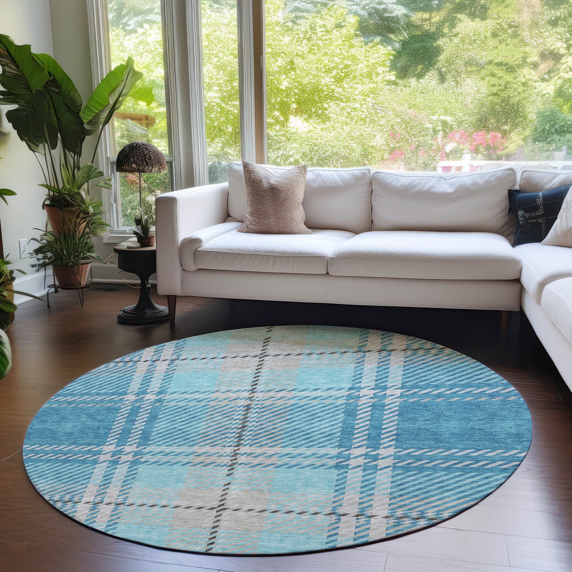 Addison Rugs Spiral Whispers Teal Washable Indoor-Outdoor Rug