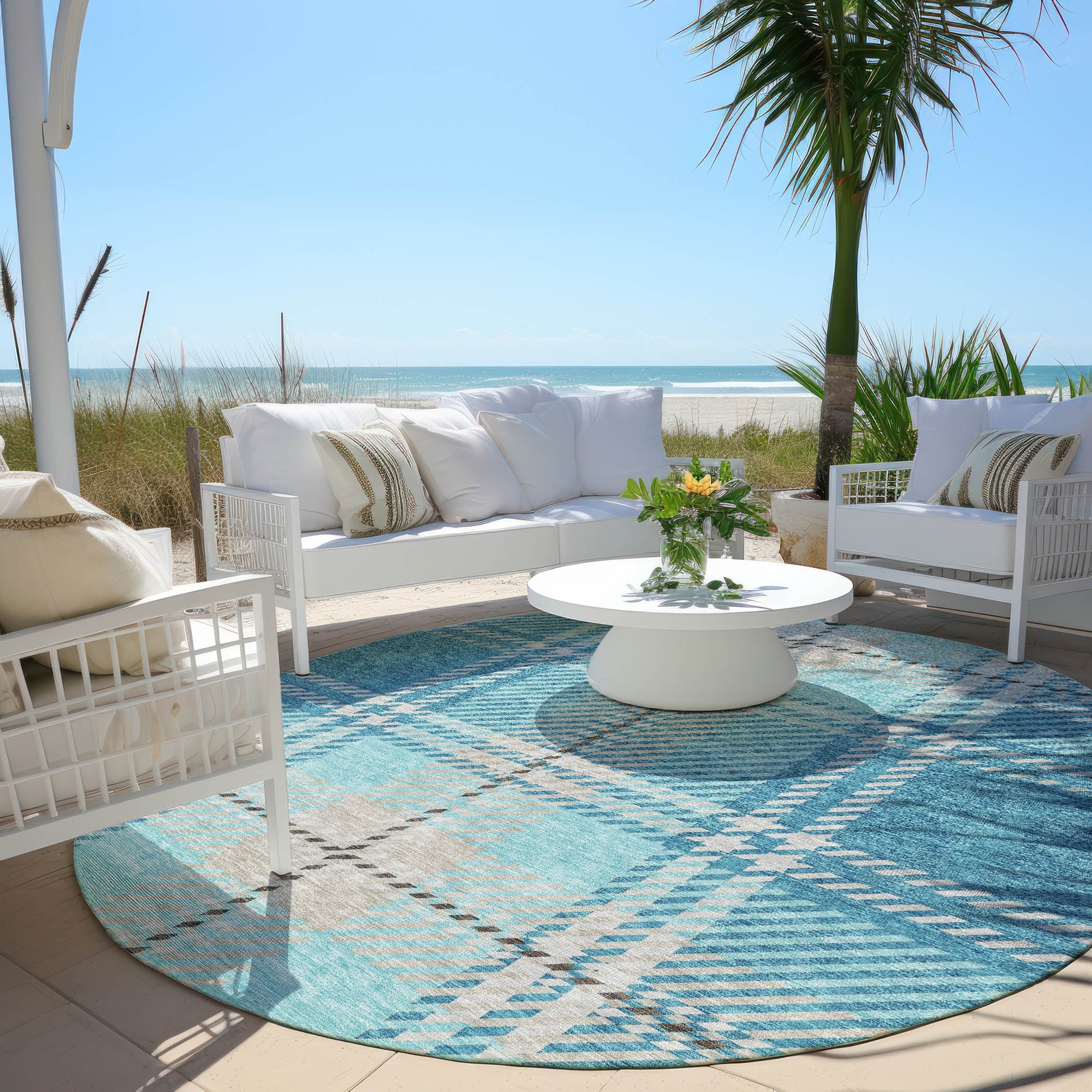 Addison Rugs Spiral Whispers Teal Washable Indoor-Outdoor Rug