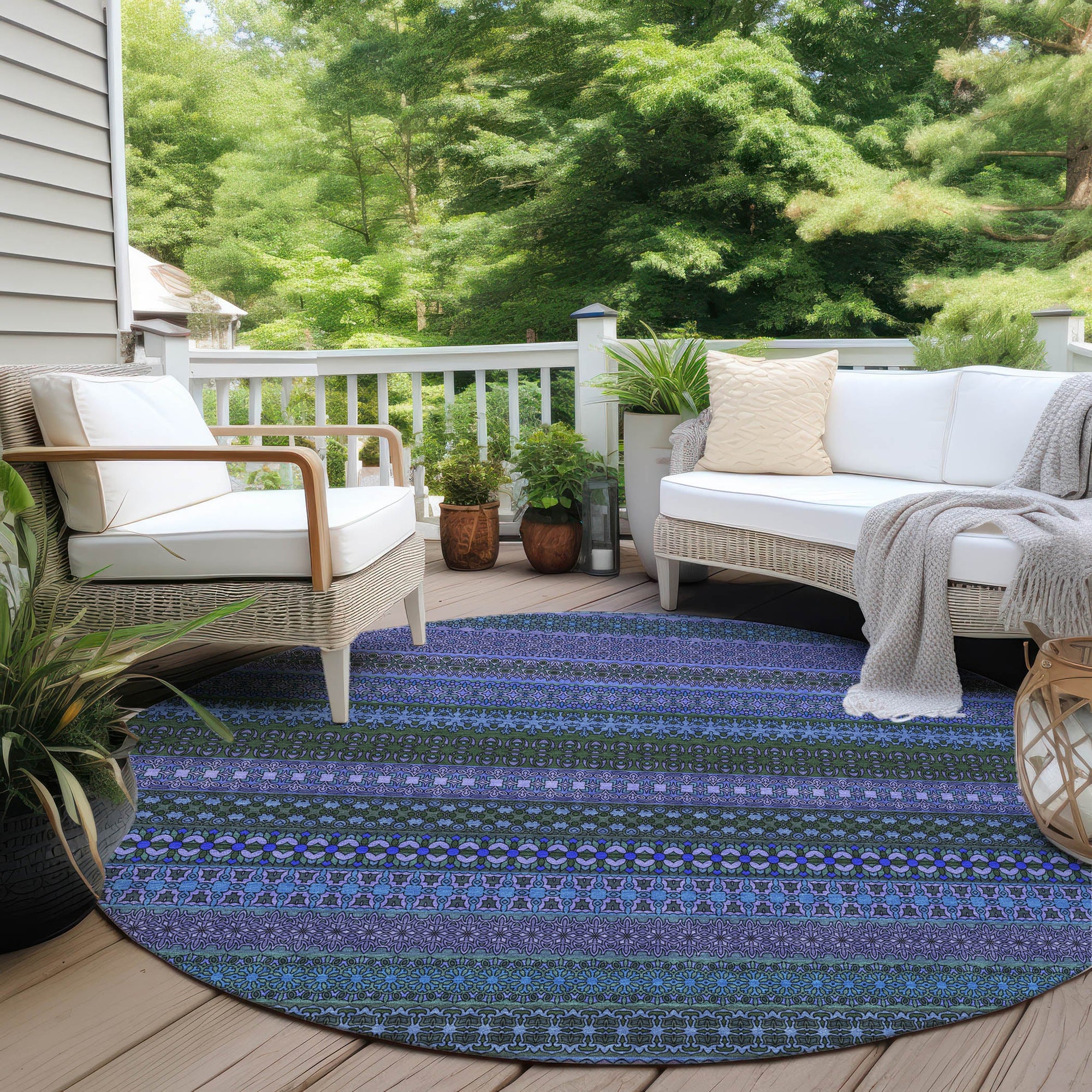 Addison Rugs Stripes Blue Washable Indoor-Outdoor Rug