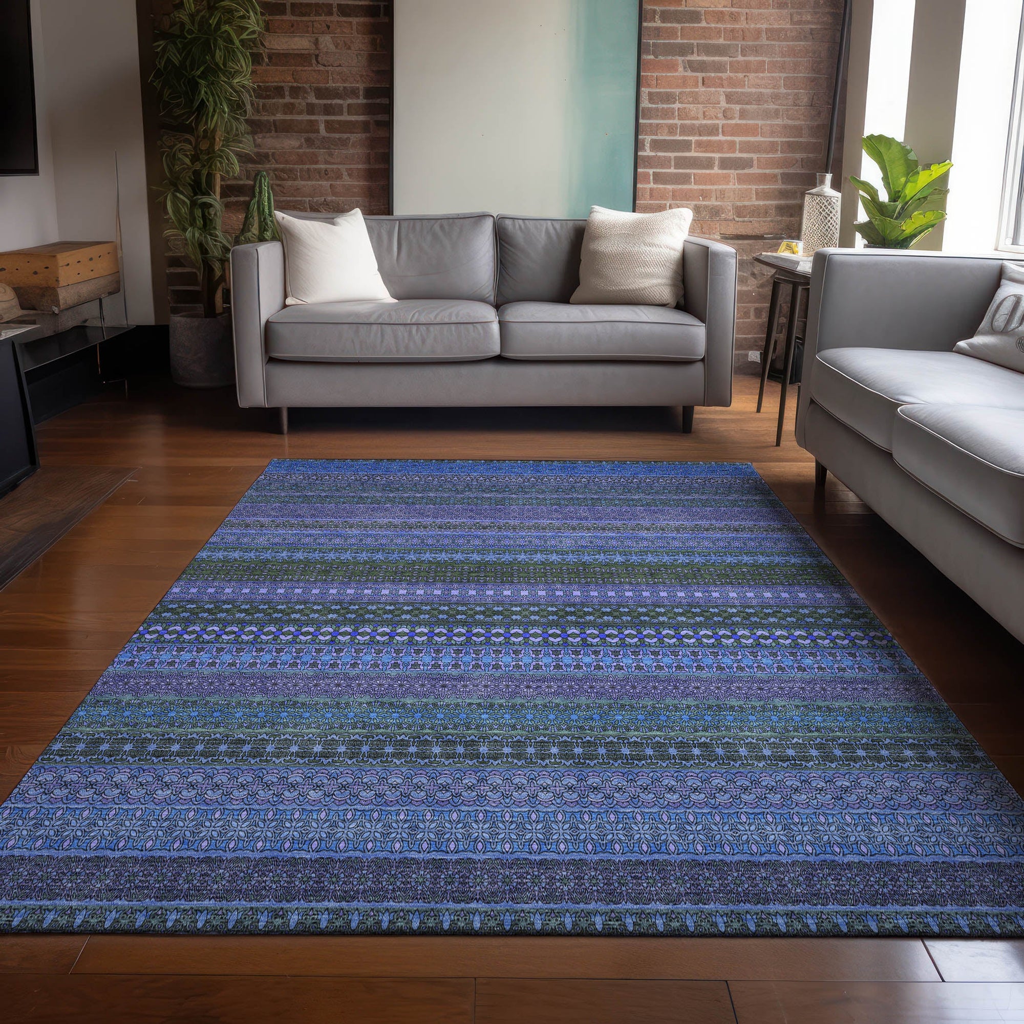 Addison Rugs Stripes Blue Washable Indoor-Outdoor Rug