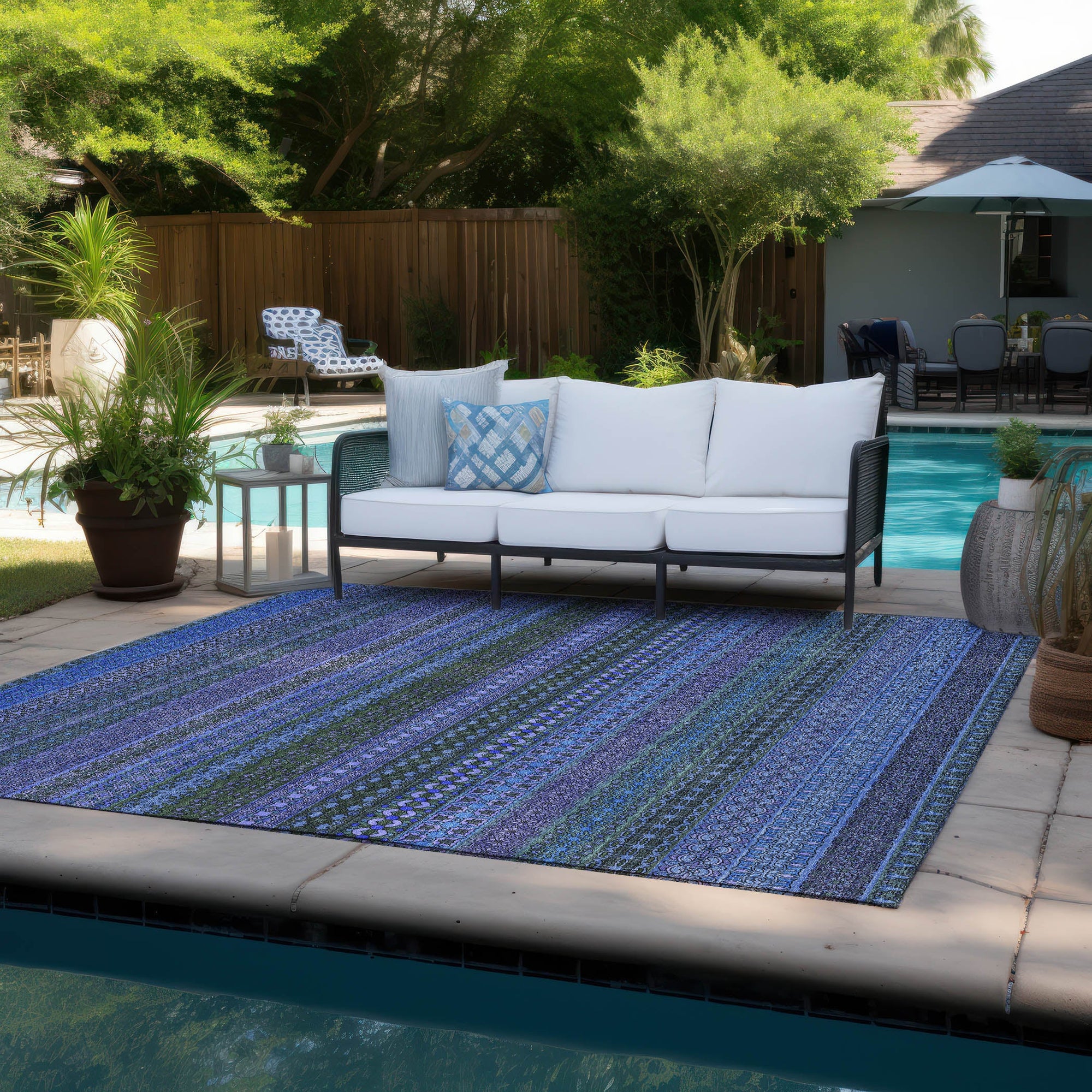 Addison Rugs Stripes Blue Washable Indoor-Outdoor Rug