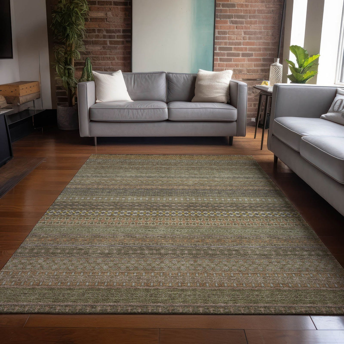 Addison Rugs Stripes Brown Washable Indoor-Outdoor Rug
