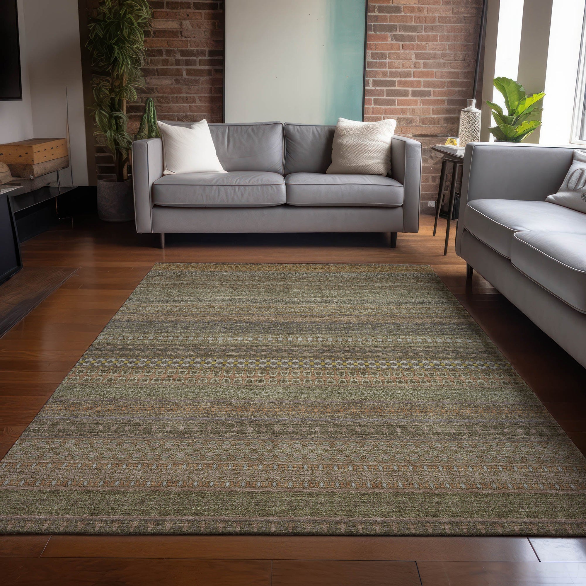 Addison Rugs Stripes Brown Washable Indoor-Outdoor Rug