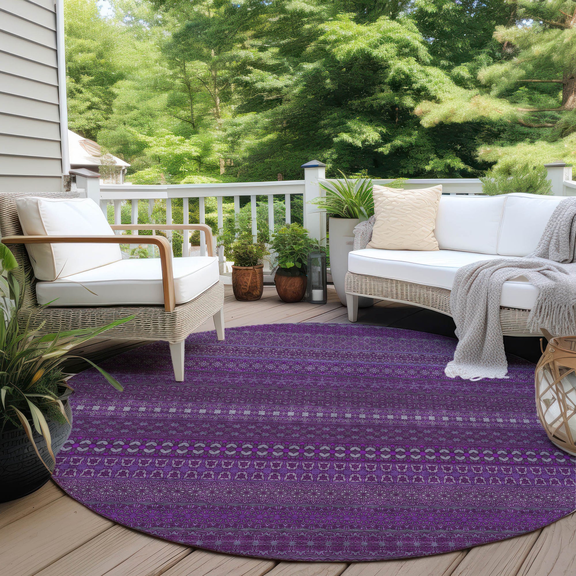 Addison Rugs Stripes Eggplant Washable Indoor-Outdoor Rug