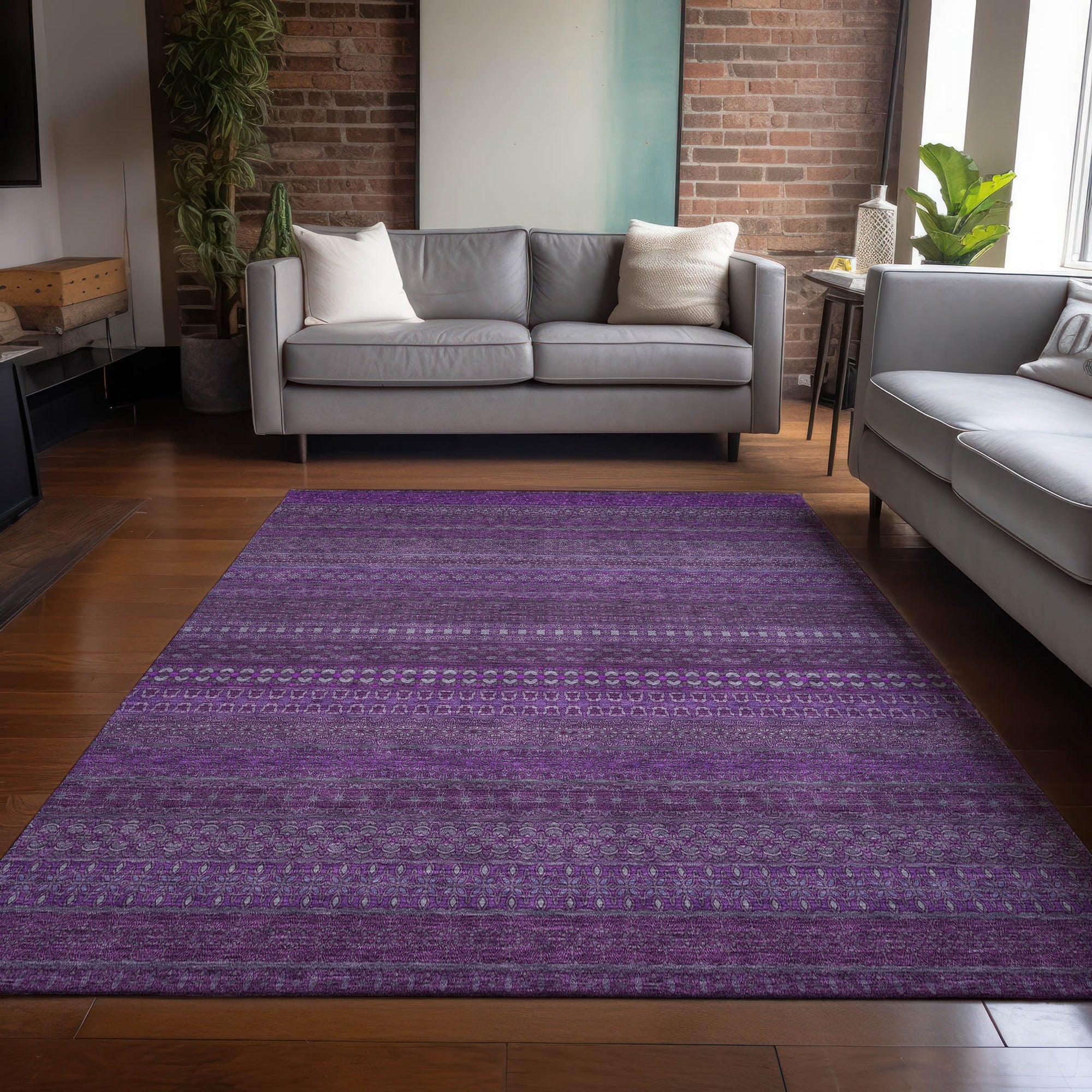 Addison Rugs Stripes Eggplant Washable Indoor-Outdoor Rug