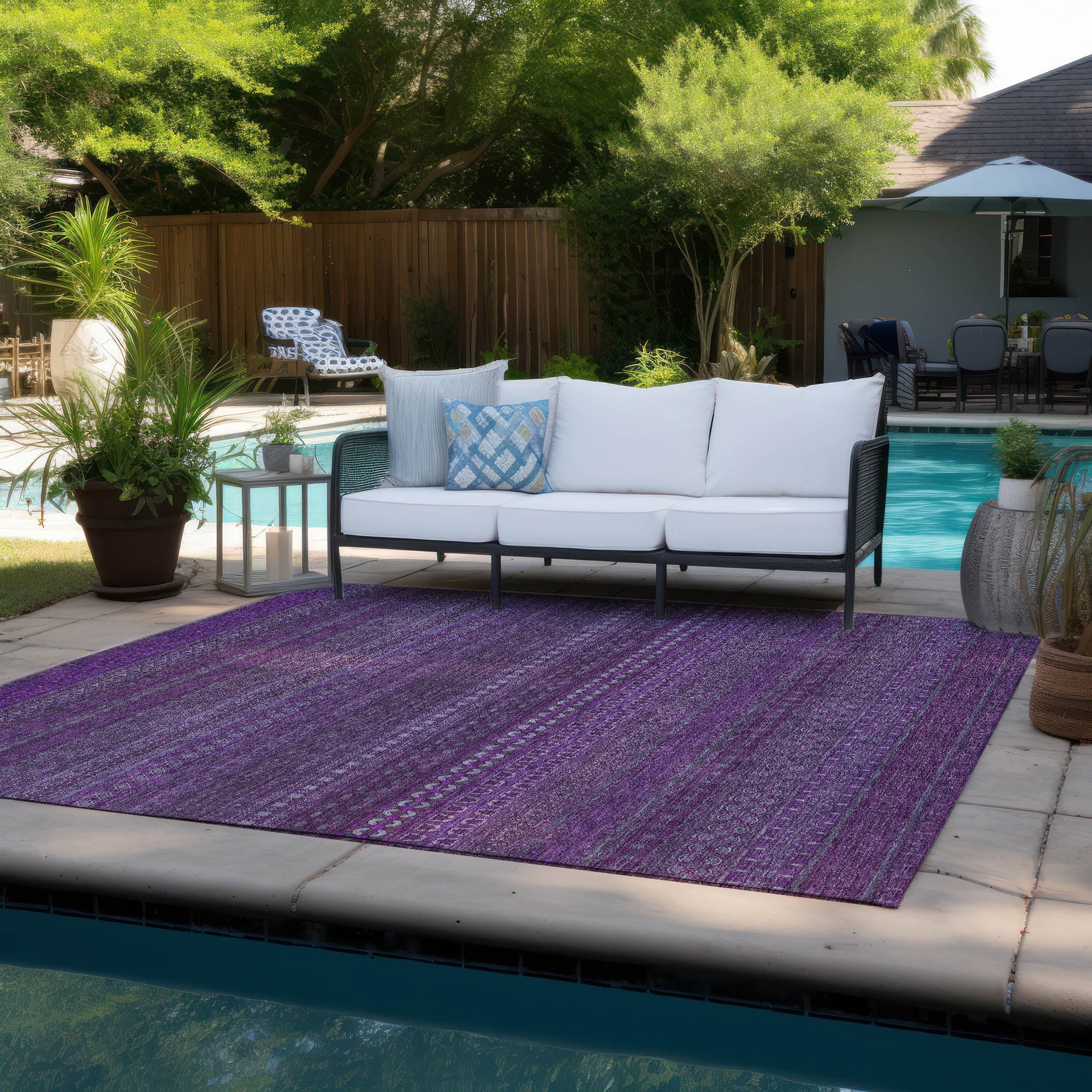 Addison Rugs Stripes Eggplant Washable Indoor-Outdoor Rug