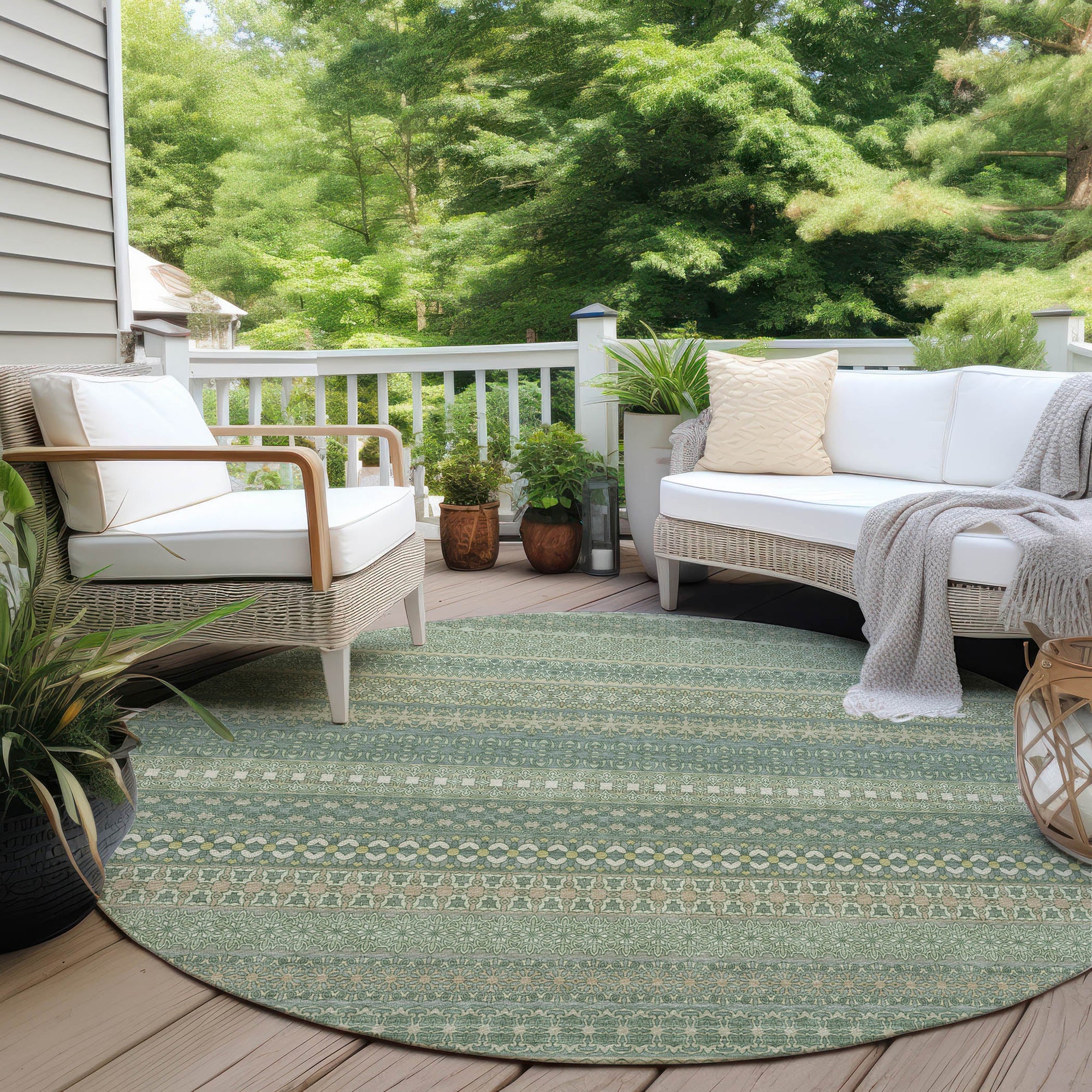 Addison Rugs Stripes Green Washable Indoor-Outdoor Rug