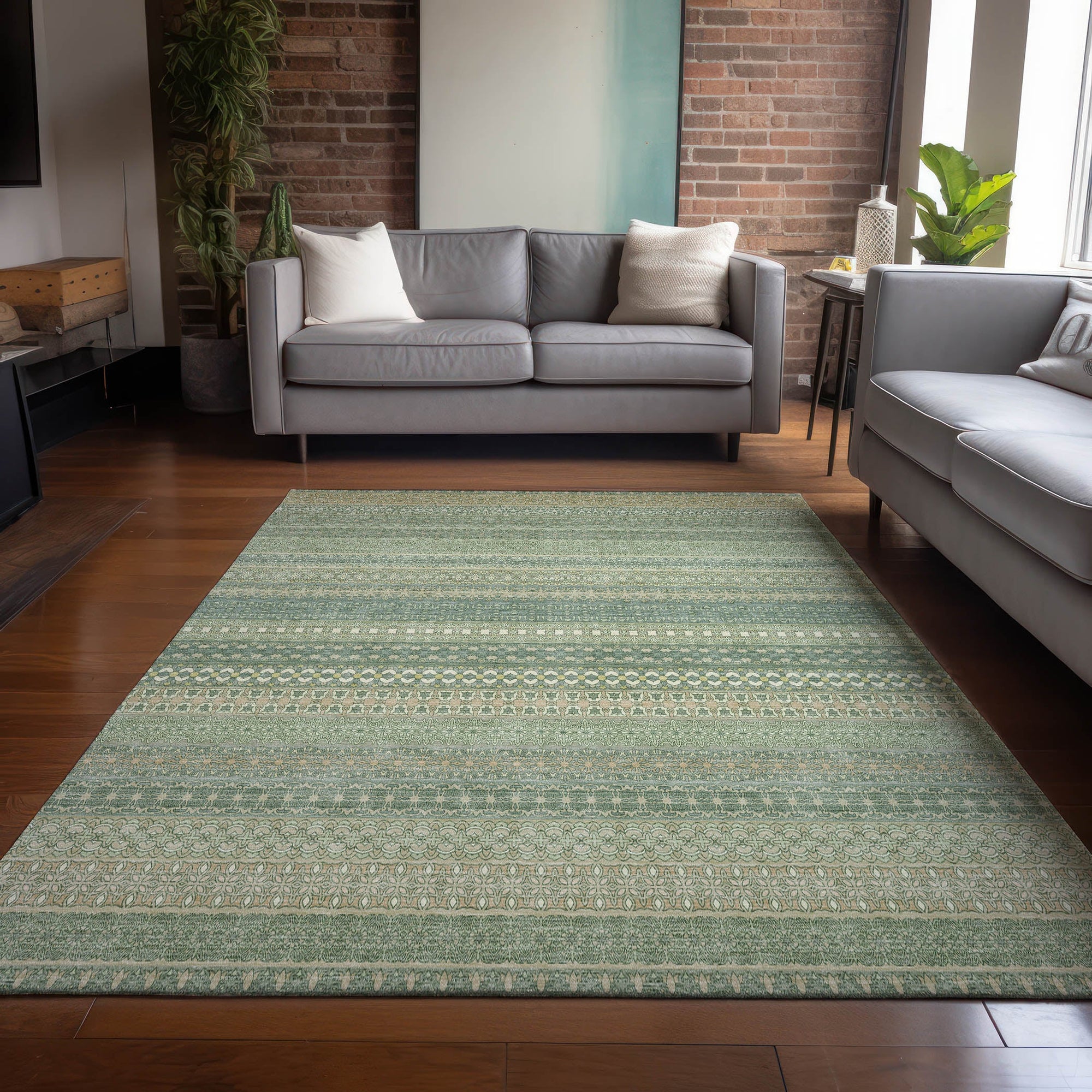 Addison Rugs Stripes Green Washable Indoor-Outdoor Rug