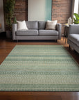 Stripes Green Washable Indoor-Outdoor Rug