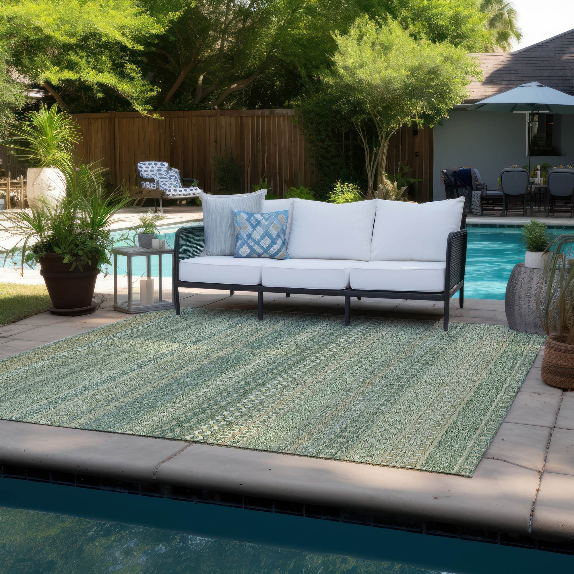 Addison Rugs Stripes Green Washable Indoor-Outdoor Rug
