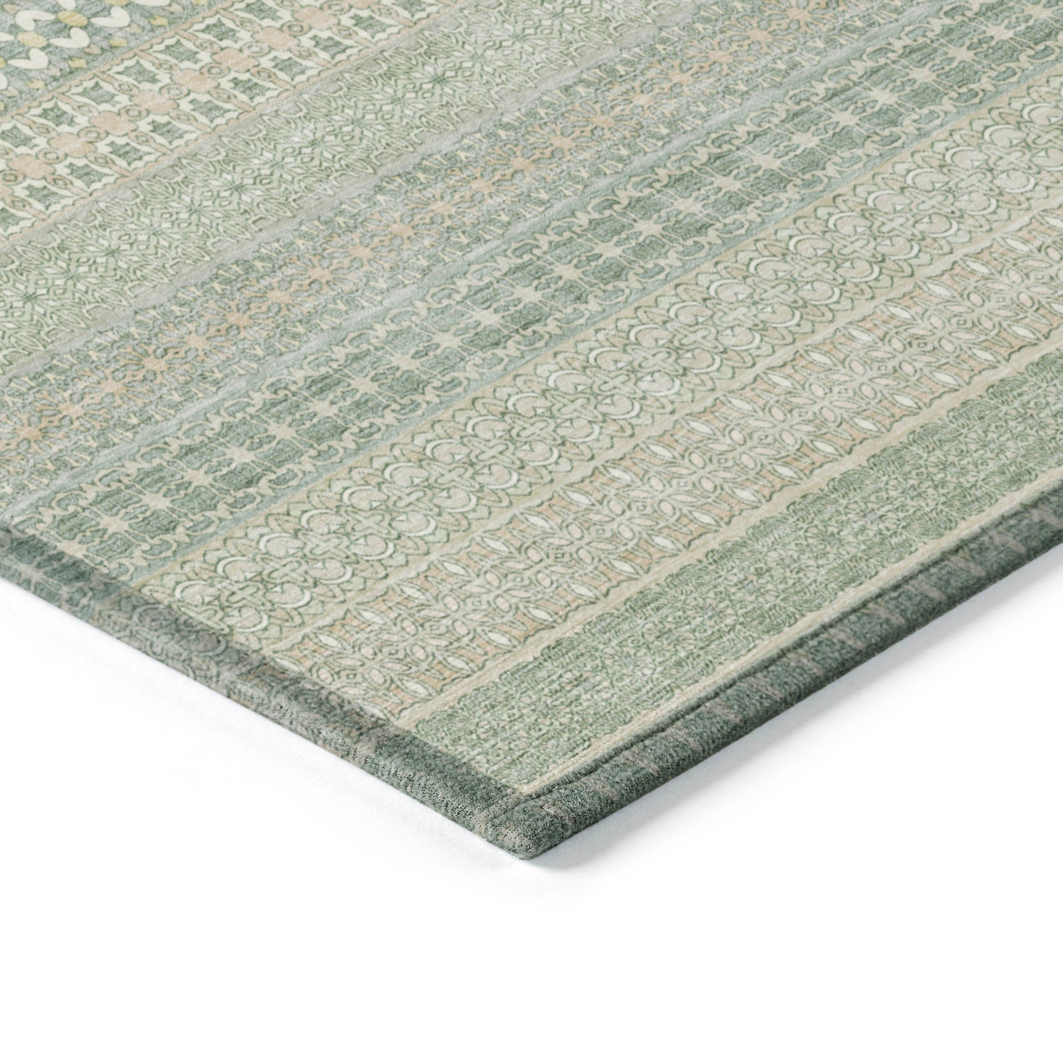 Stripes Green Washable Indoor-Outdoor Rug