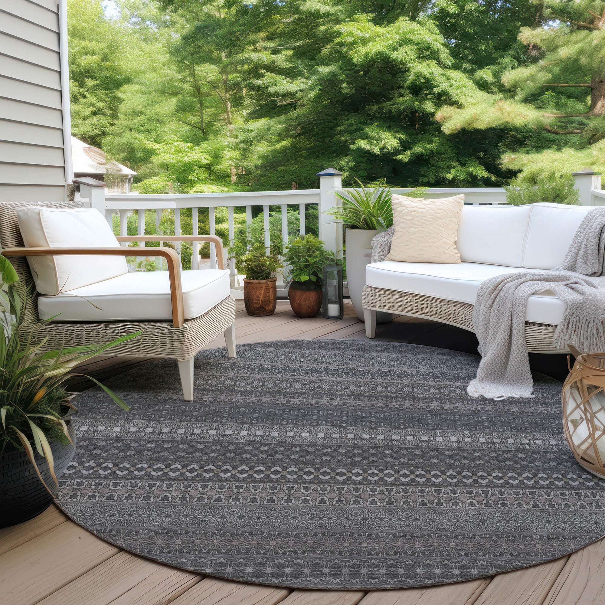 Addison Rugs Stripes Grey Washable Indoor-Outdoor Rug