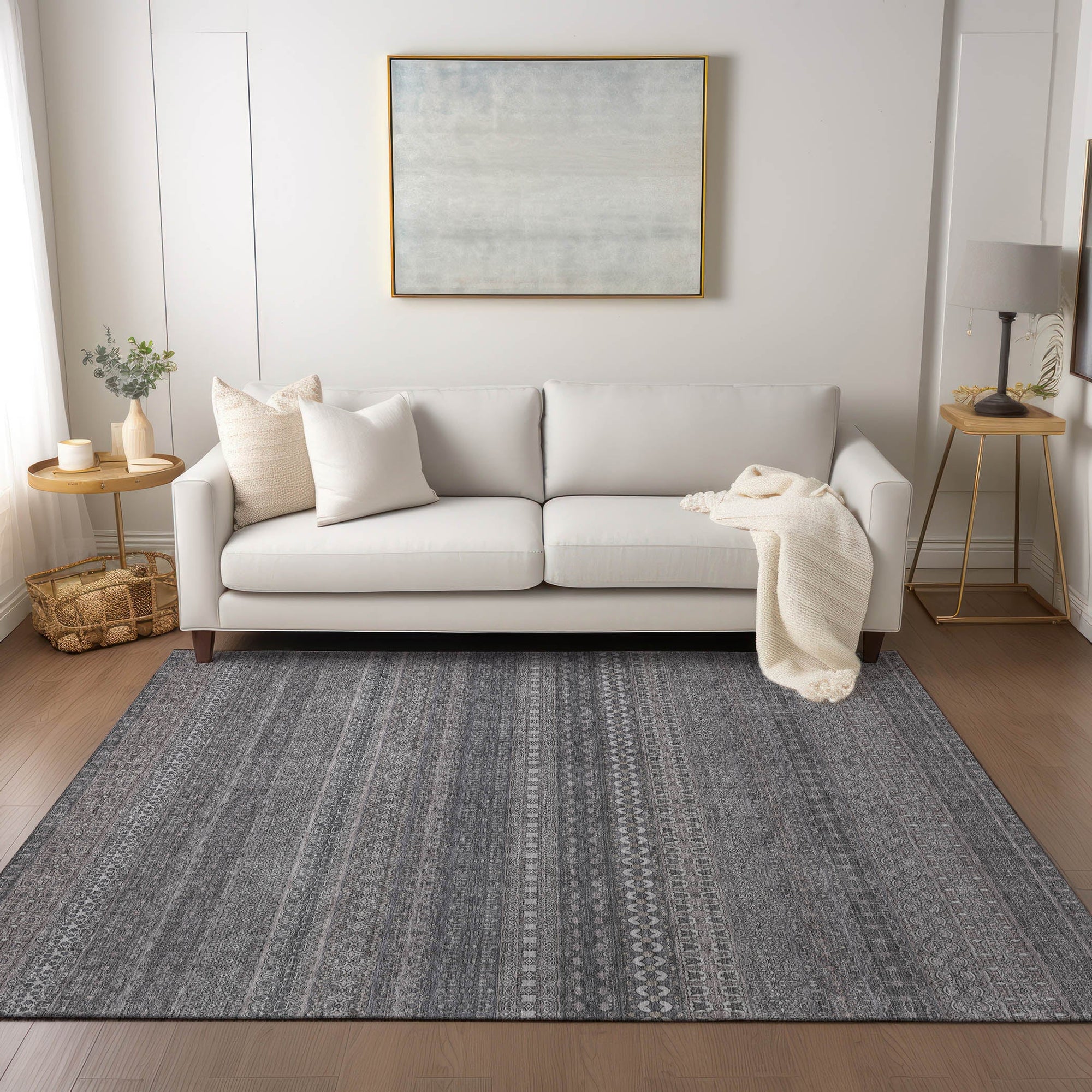 Addison Rugs Stripes Grey Washable Indoor-Outdoor Rug
