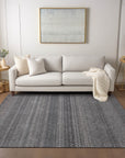 Stripes Grey Washable Indoor-Outdoor Rug