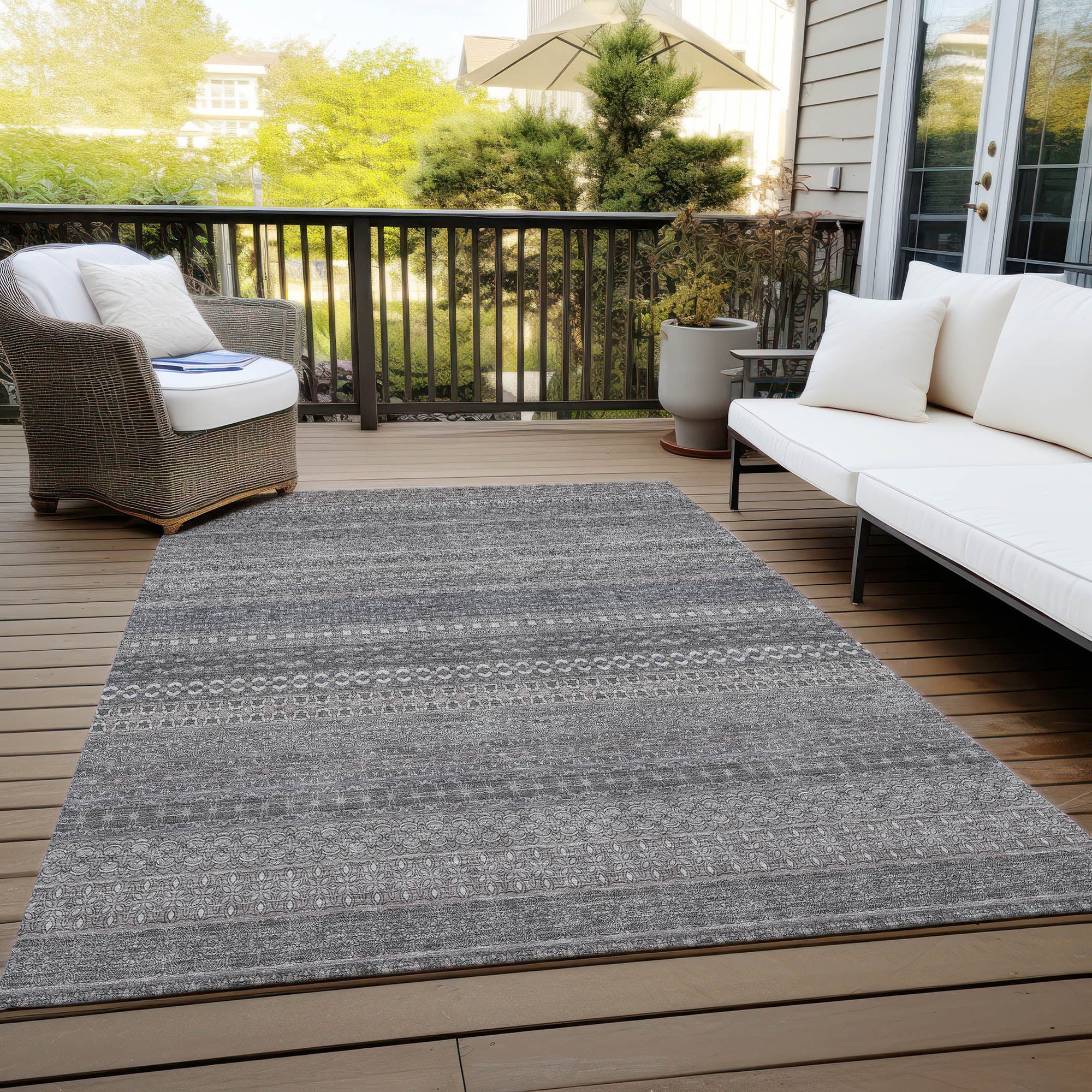 Addison Rugs Stripes Grey Washable Indoor-Outdoor Rug