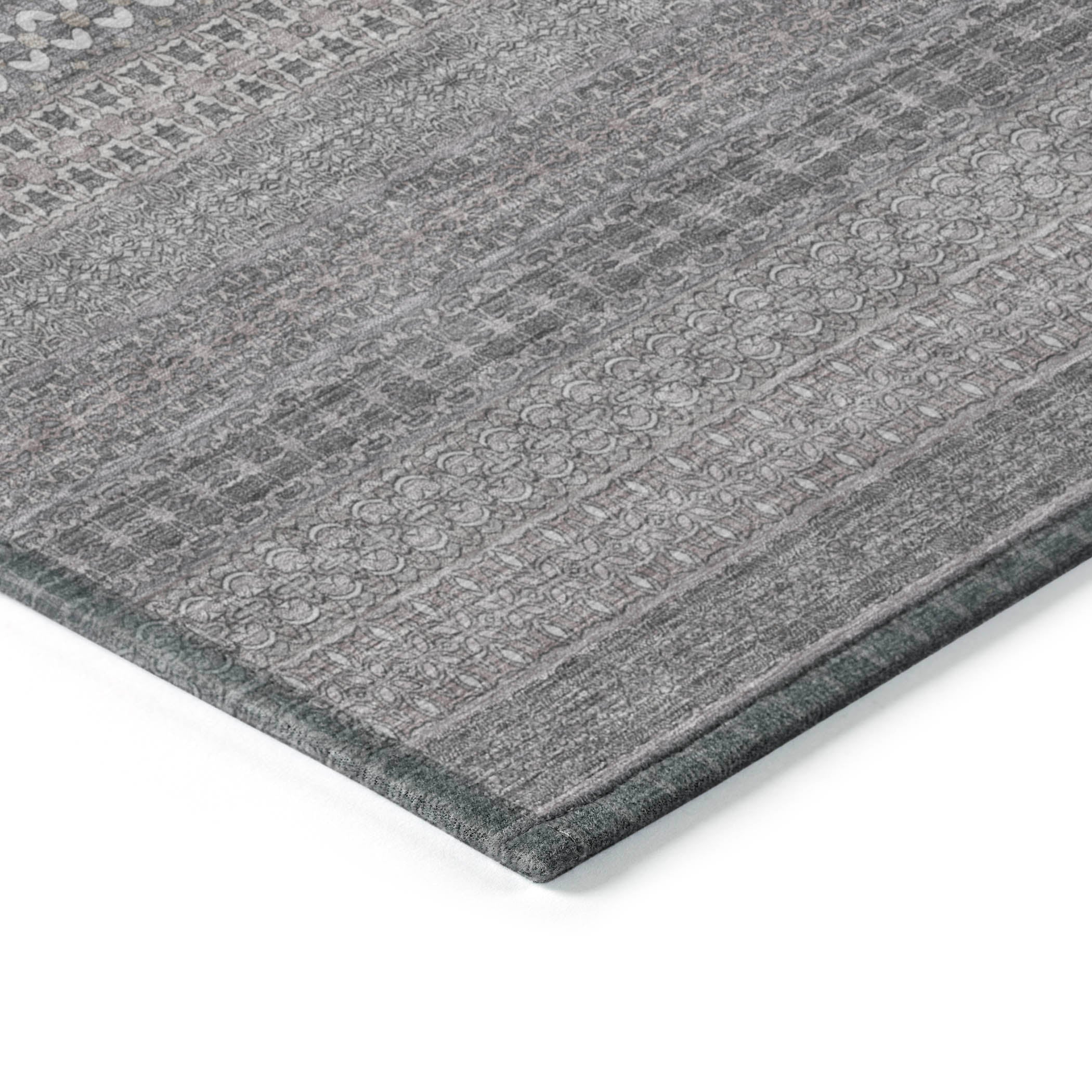 Stripes Grey Washable Indoor-Outdoor Rug
