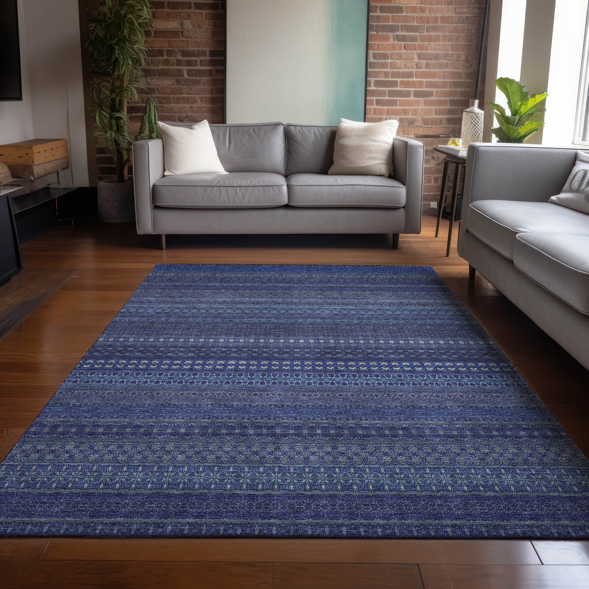 Addison Rugs Stripes Navy Washable Indoor-Outdoor Rug