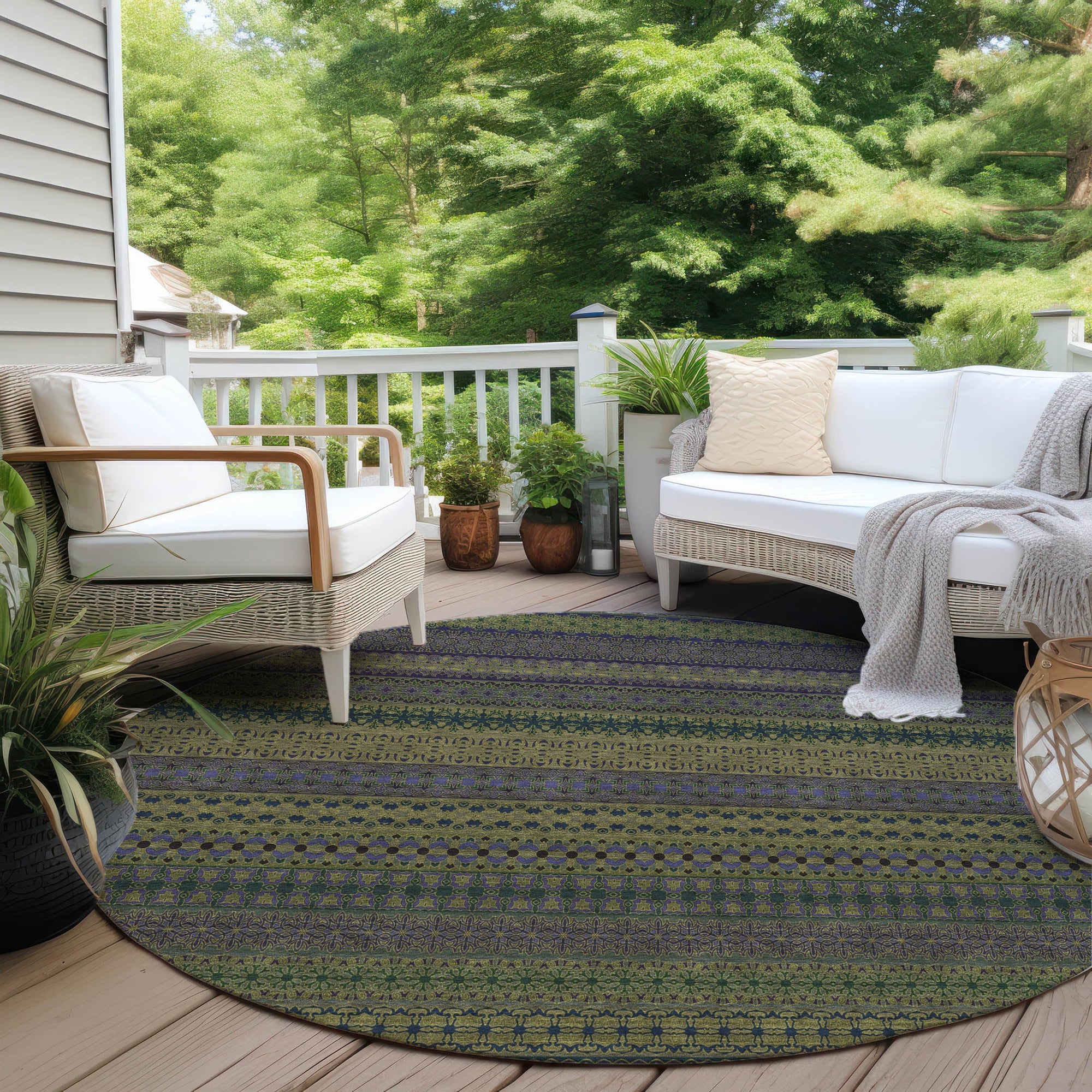 Addison Rugs Stripes Olive Washable Indoor-Outdoor Rug