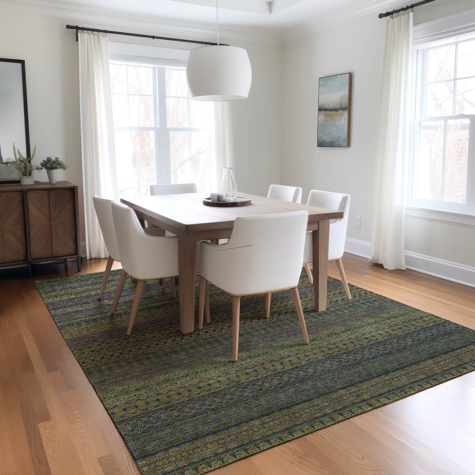Addison Rugs Stripes Olive Washable Indoor-Outdoor Rug