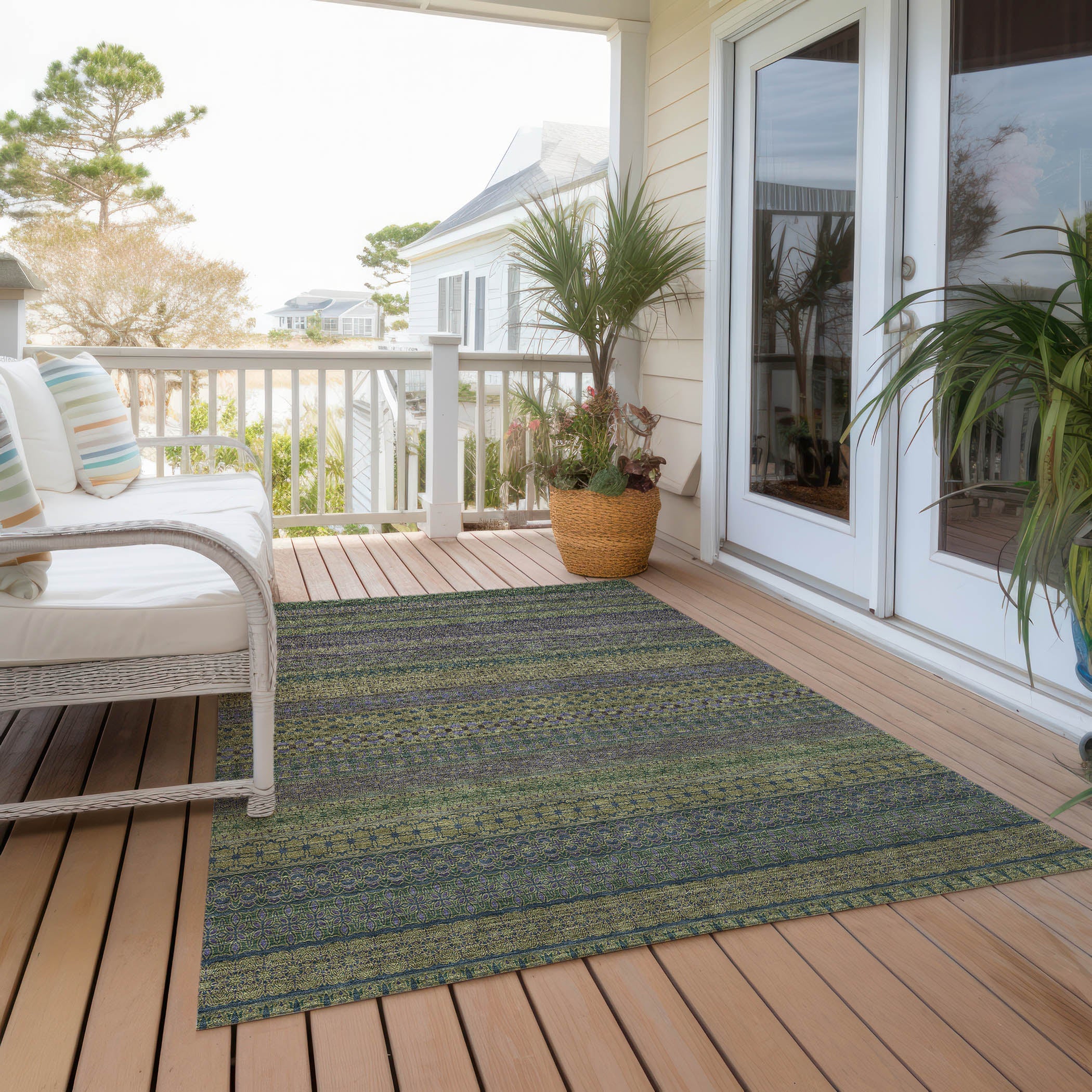 Stripes Olive Washable Indoor-Outdoor Rug
