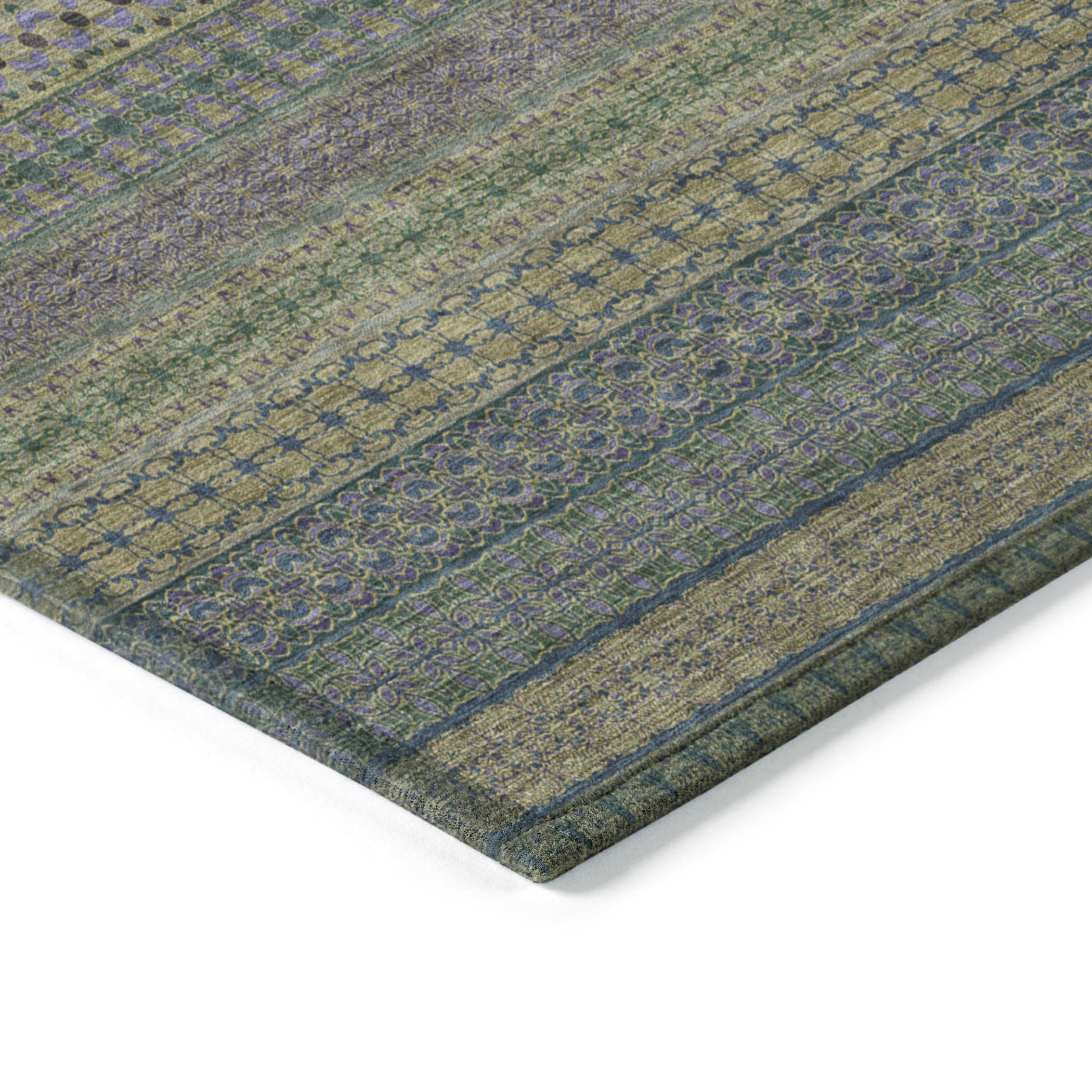 Stripes Olive Washable Indoor-Outdoor Rug