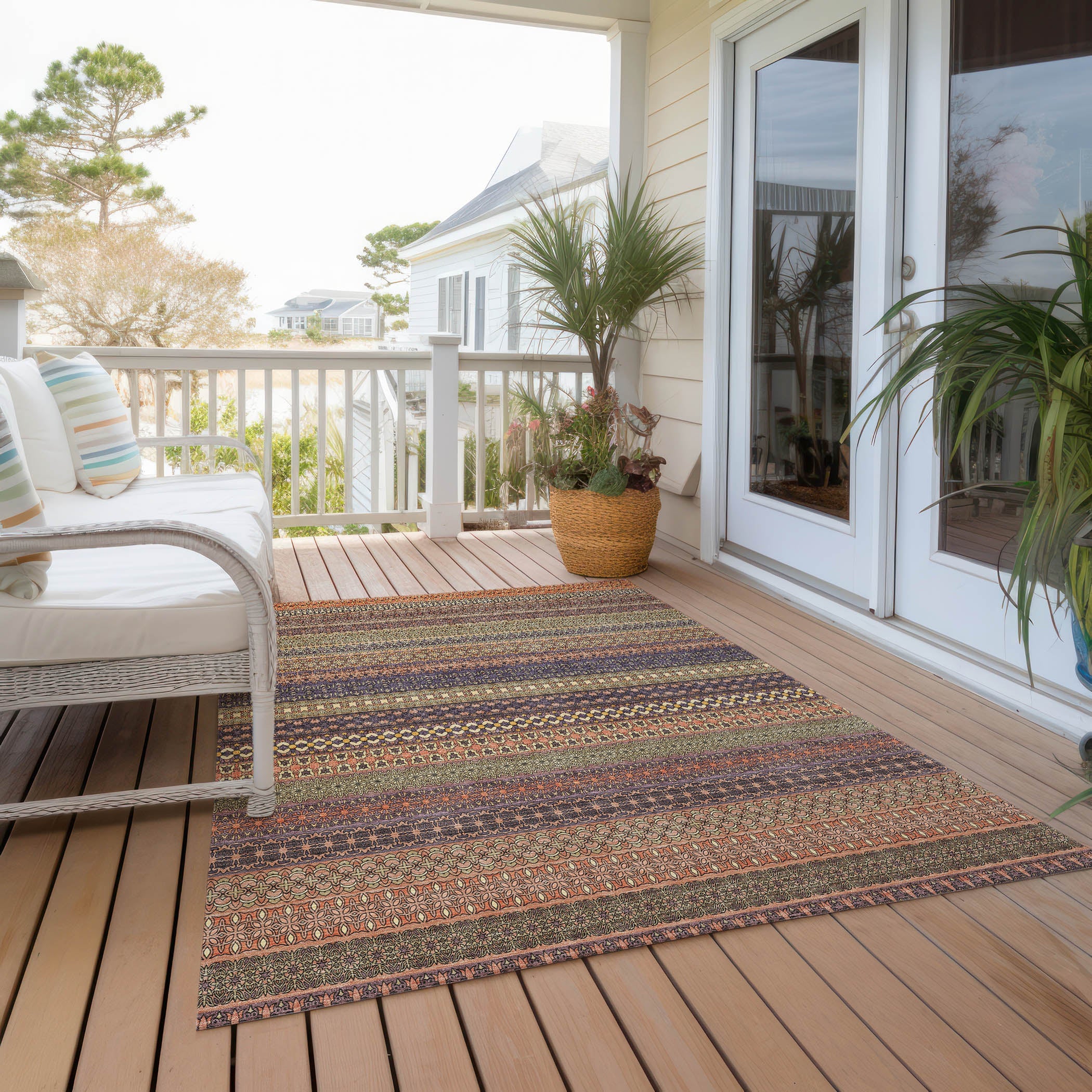 Stripes Paprika Washable Indoor-Outdoor Rug