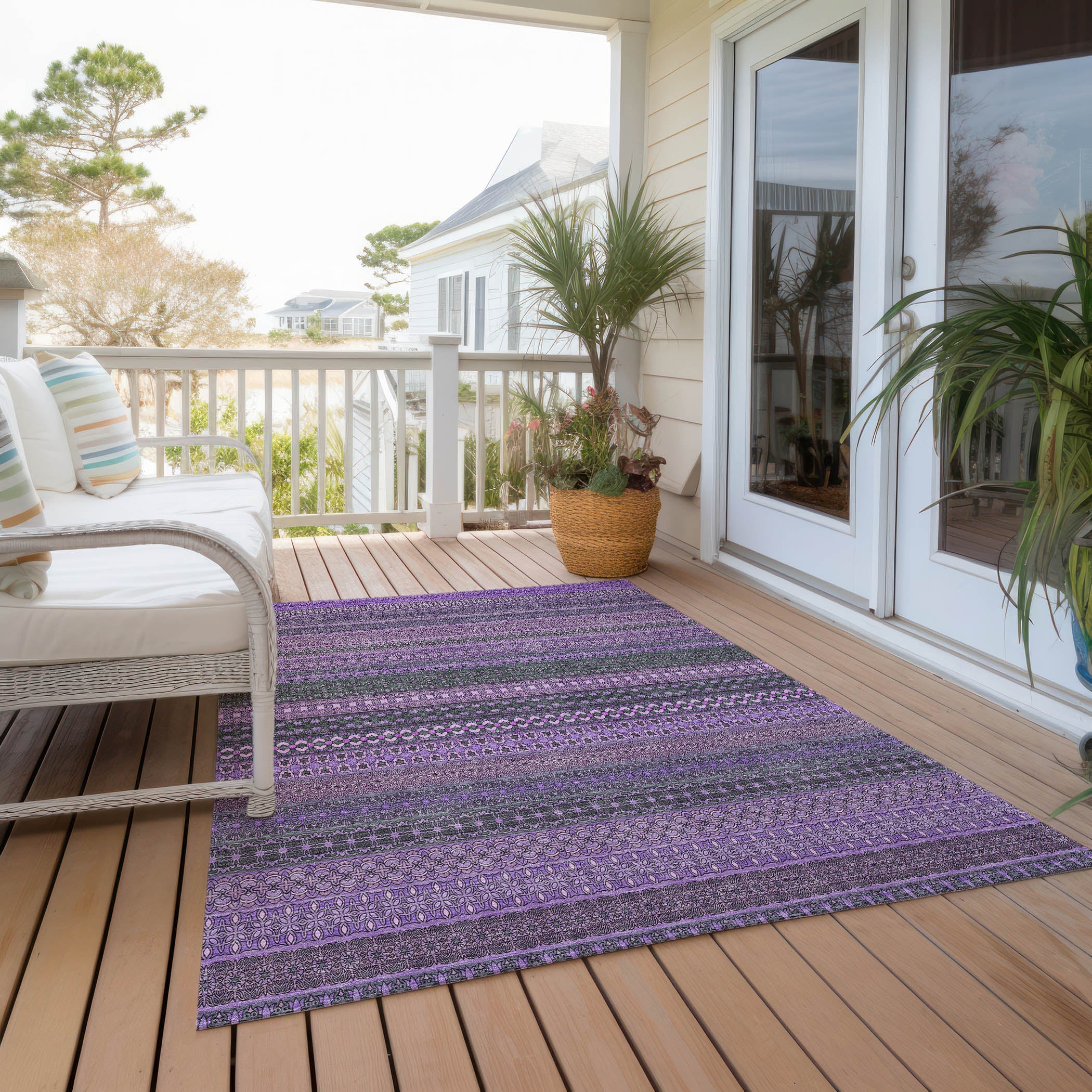 Stripes Purple Washable Indoor-Outdoor Rug