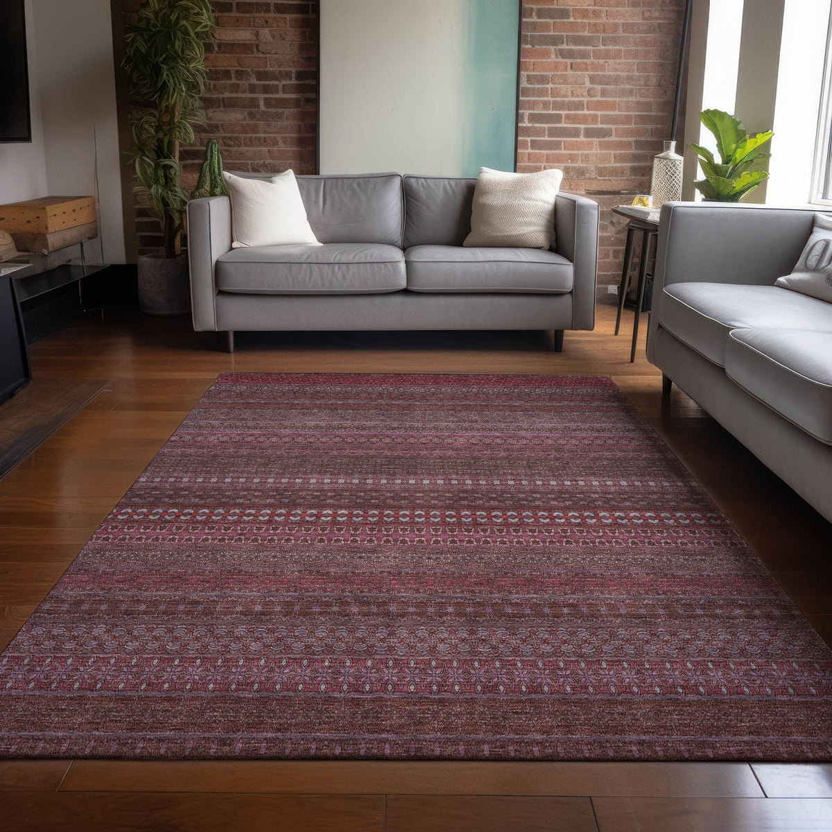 Addison Rugs Stripes Red Washable Indoor-Outdoor Rug
