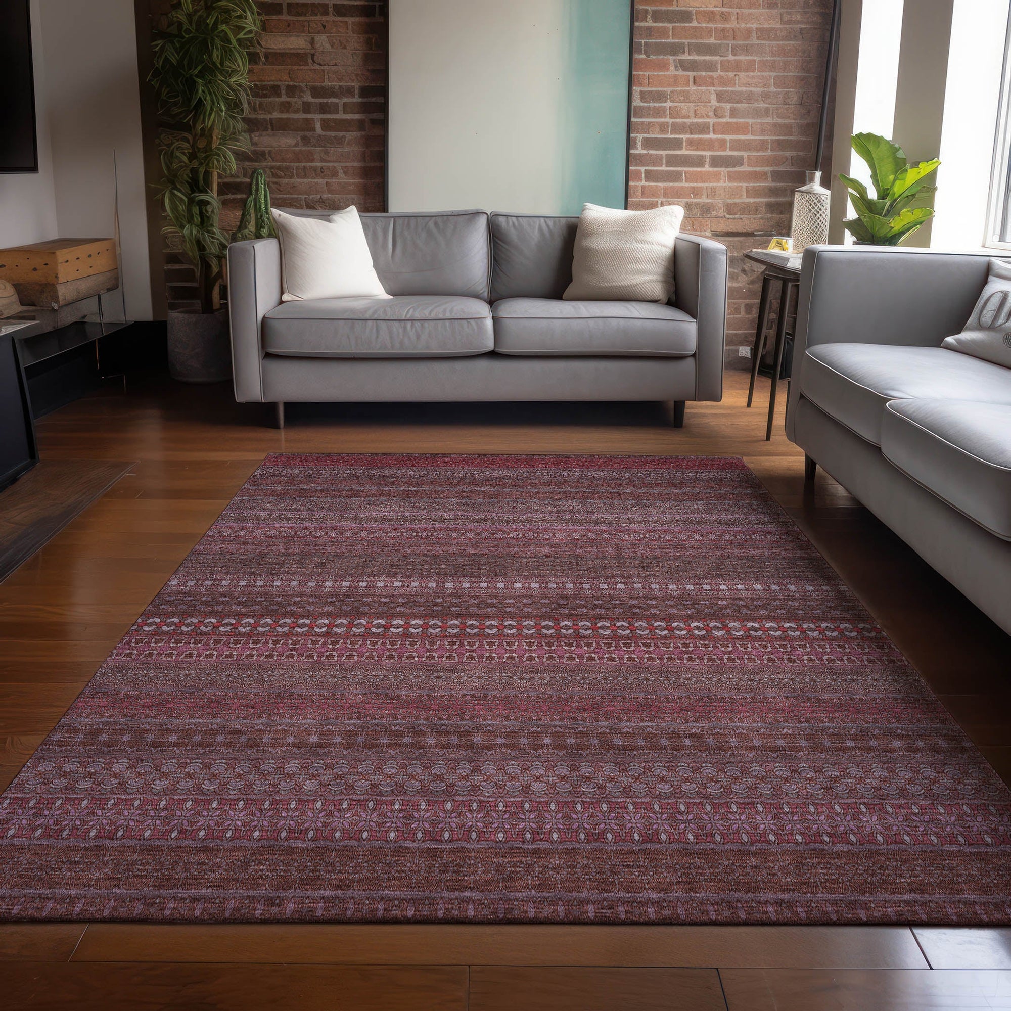 Addison Rugs Stripes Red Washable Indoor-Outdoor Rug