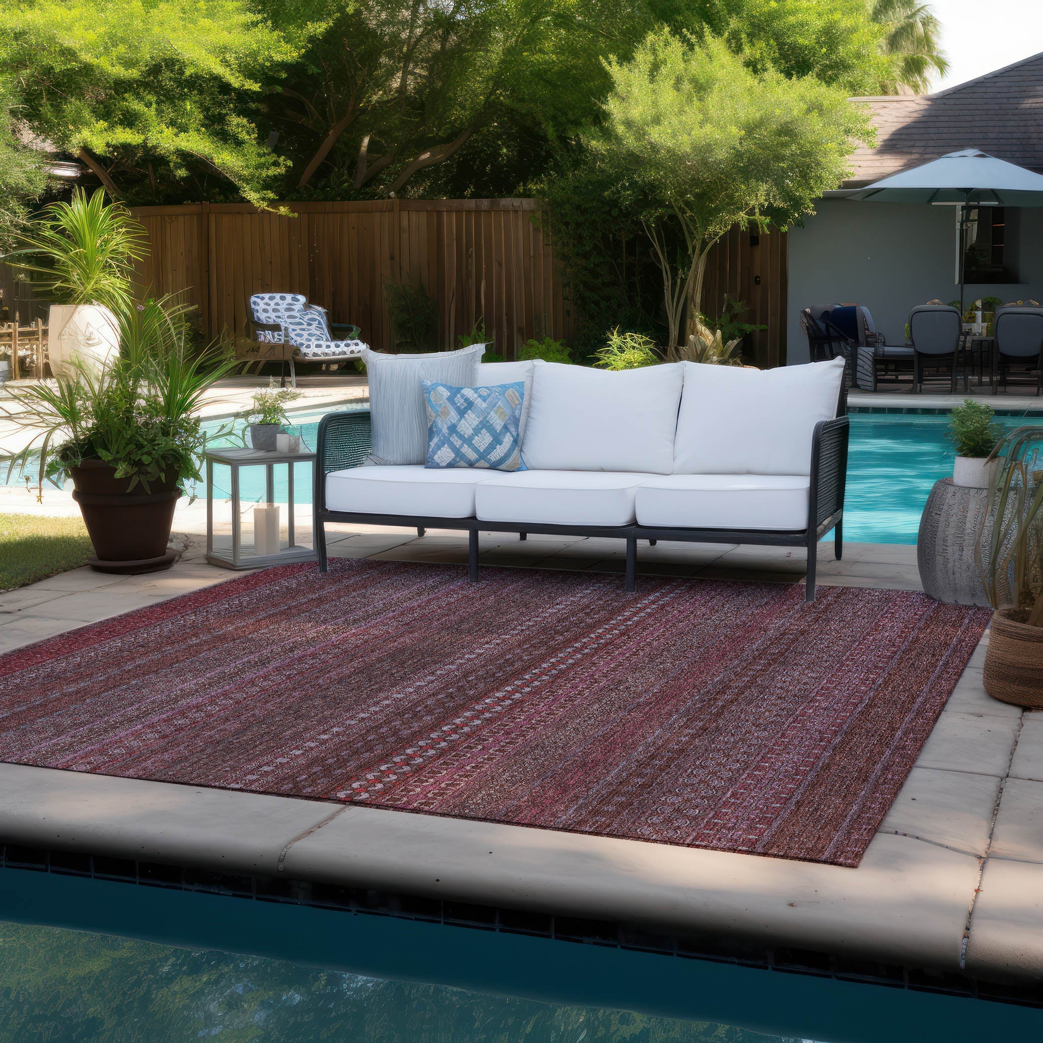 Stripes Red Washable Indoor-Outdoor Rug