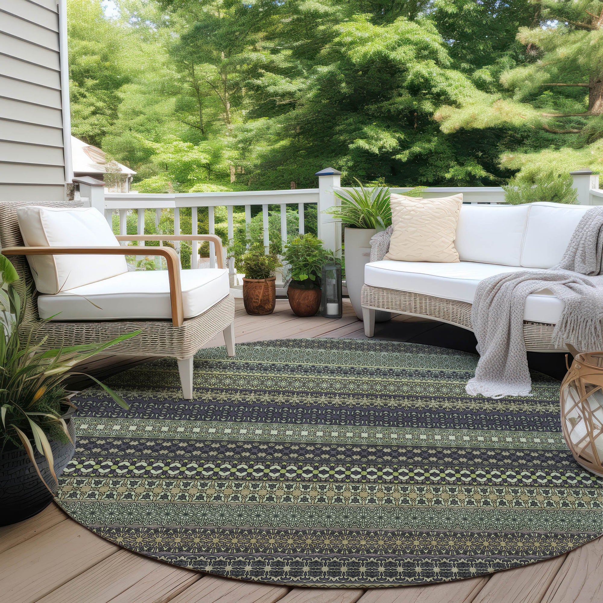 Addison Rugs Stripes Sage Washable Indoor-Outdoor Rug