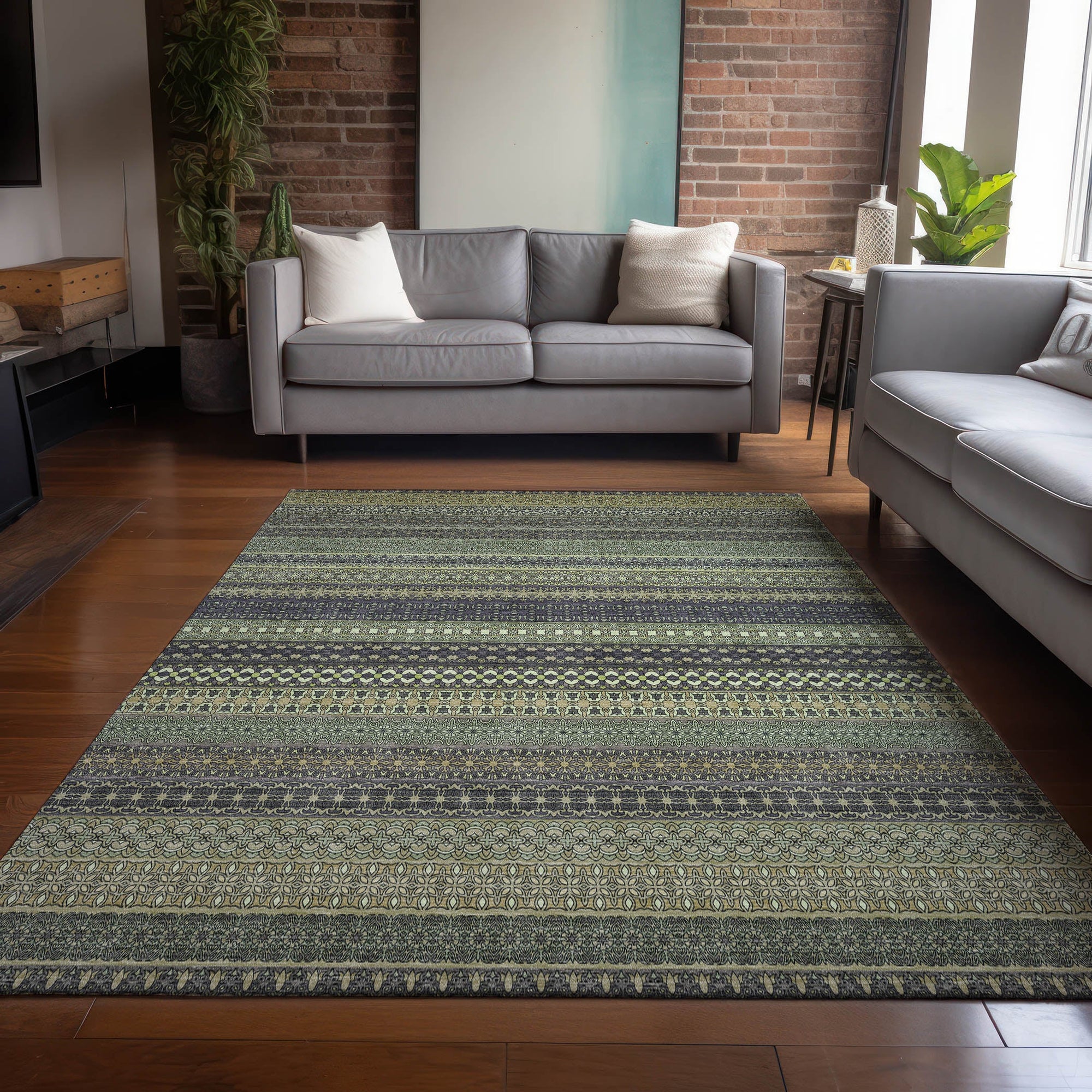 Addison Rugs Stripes Sage Washable Indoor-Outdoor Rug