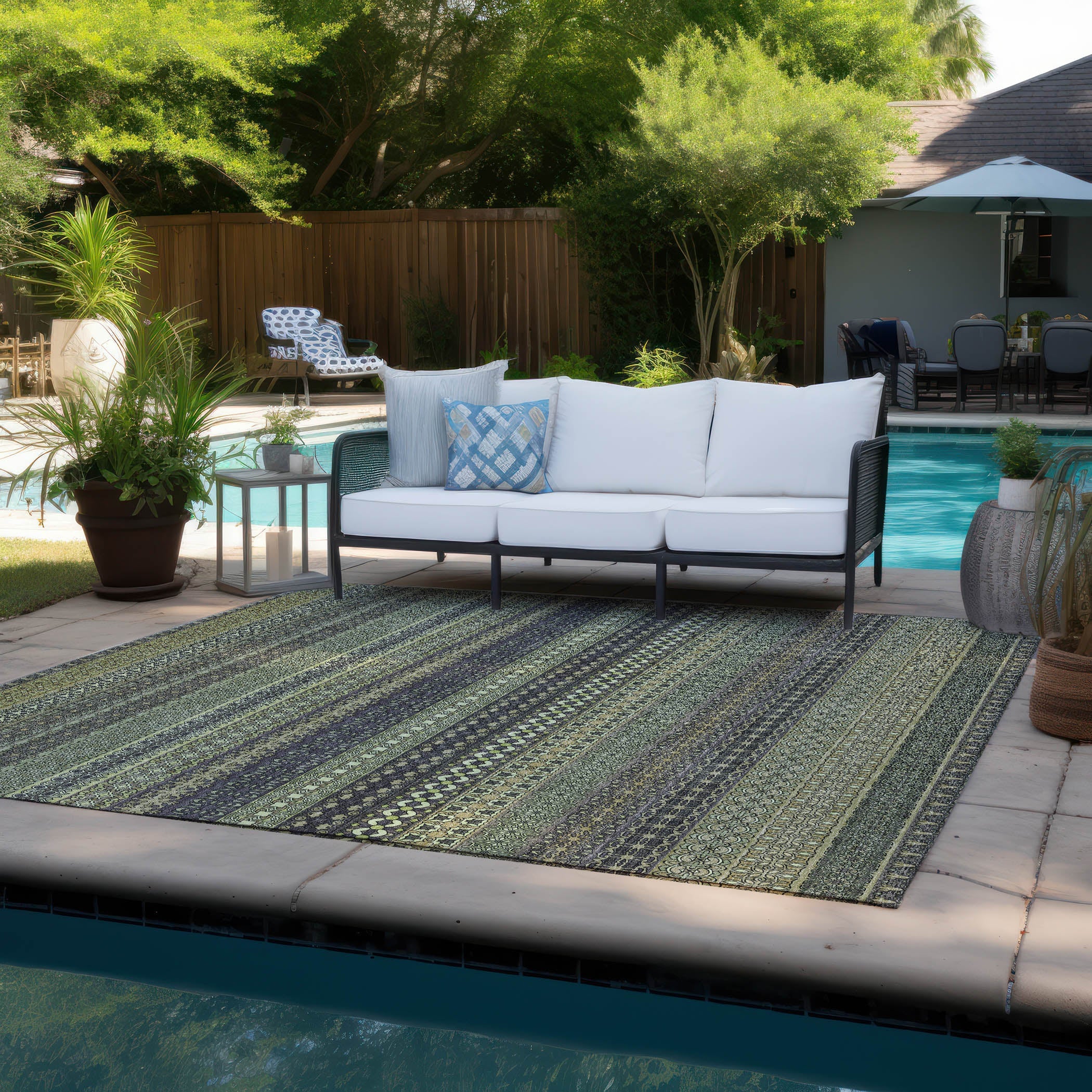Stripes Sage Washable Indoor-Outdoor Rug