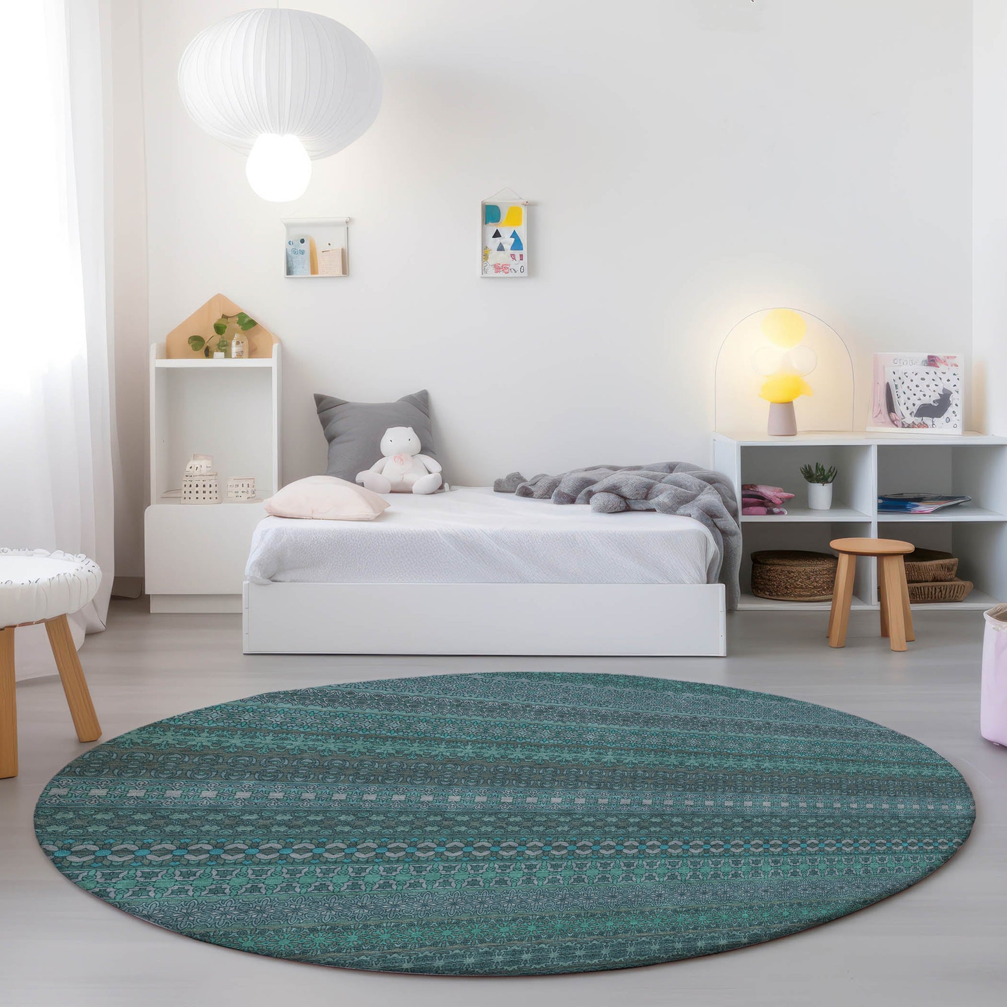 Addison Rugs Stripes Teal Washable Indoor-Outdoor Rug